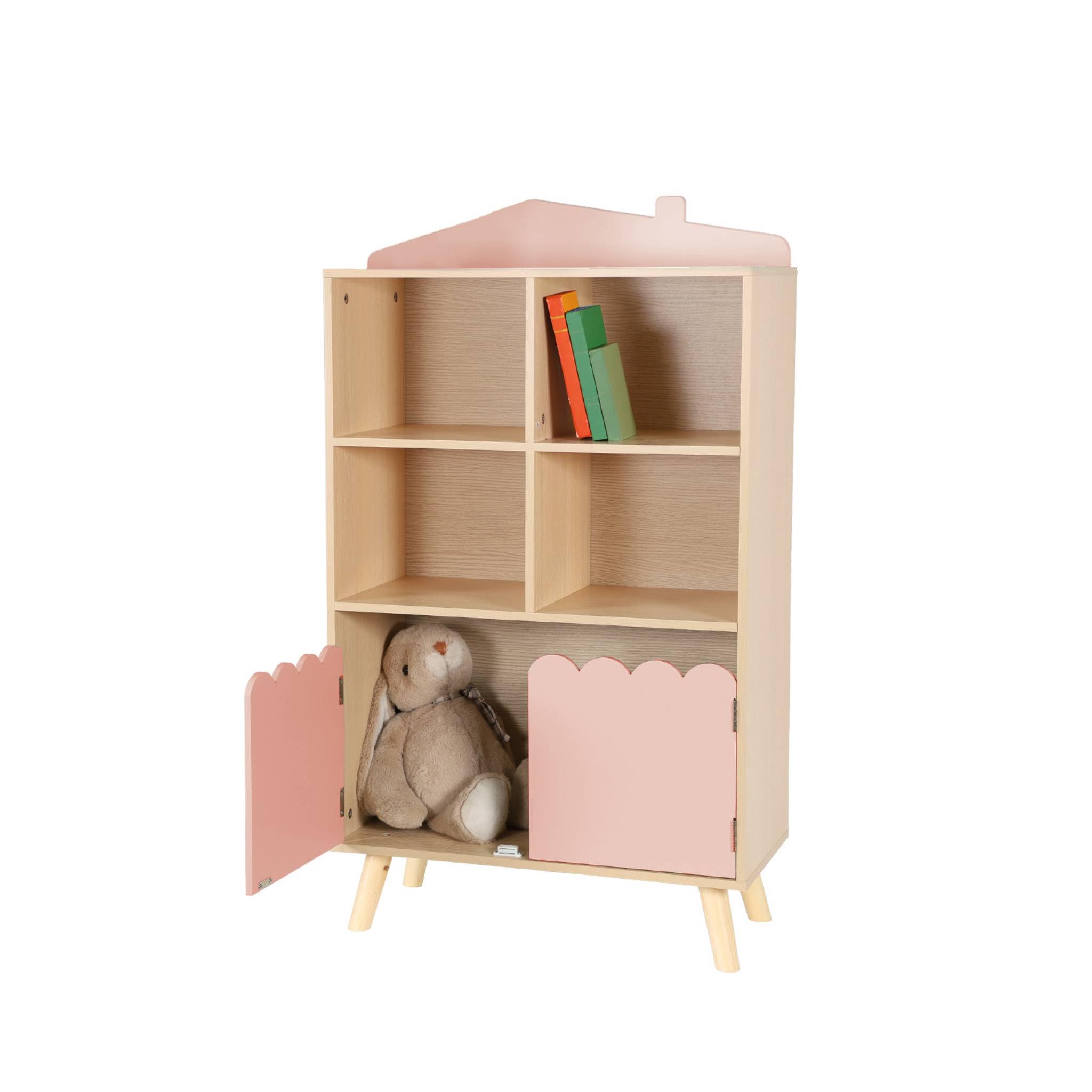 sweeek - Bibliothèque Enfant Rose 2 Portes et 4 étagères