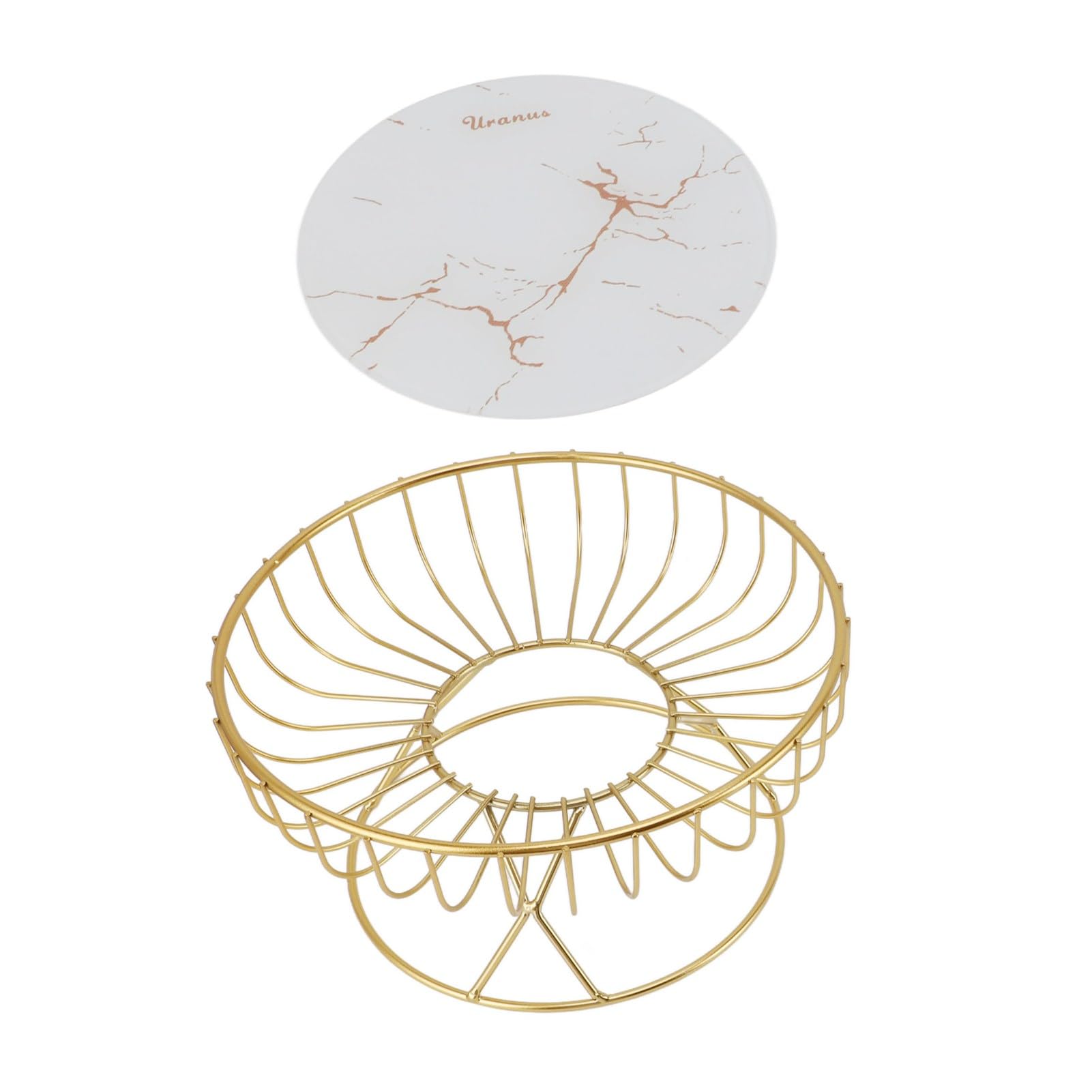 BROLEO Wire Fruit Bowl Stand, Modern Prevent Deformation, Metal Fruit Tray Basket, Large Capacity, Breathable for Snack for Living Room (S White Background with Gold Stripes), BROLEOuorb8gk6iy-11