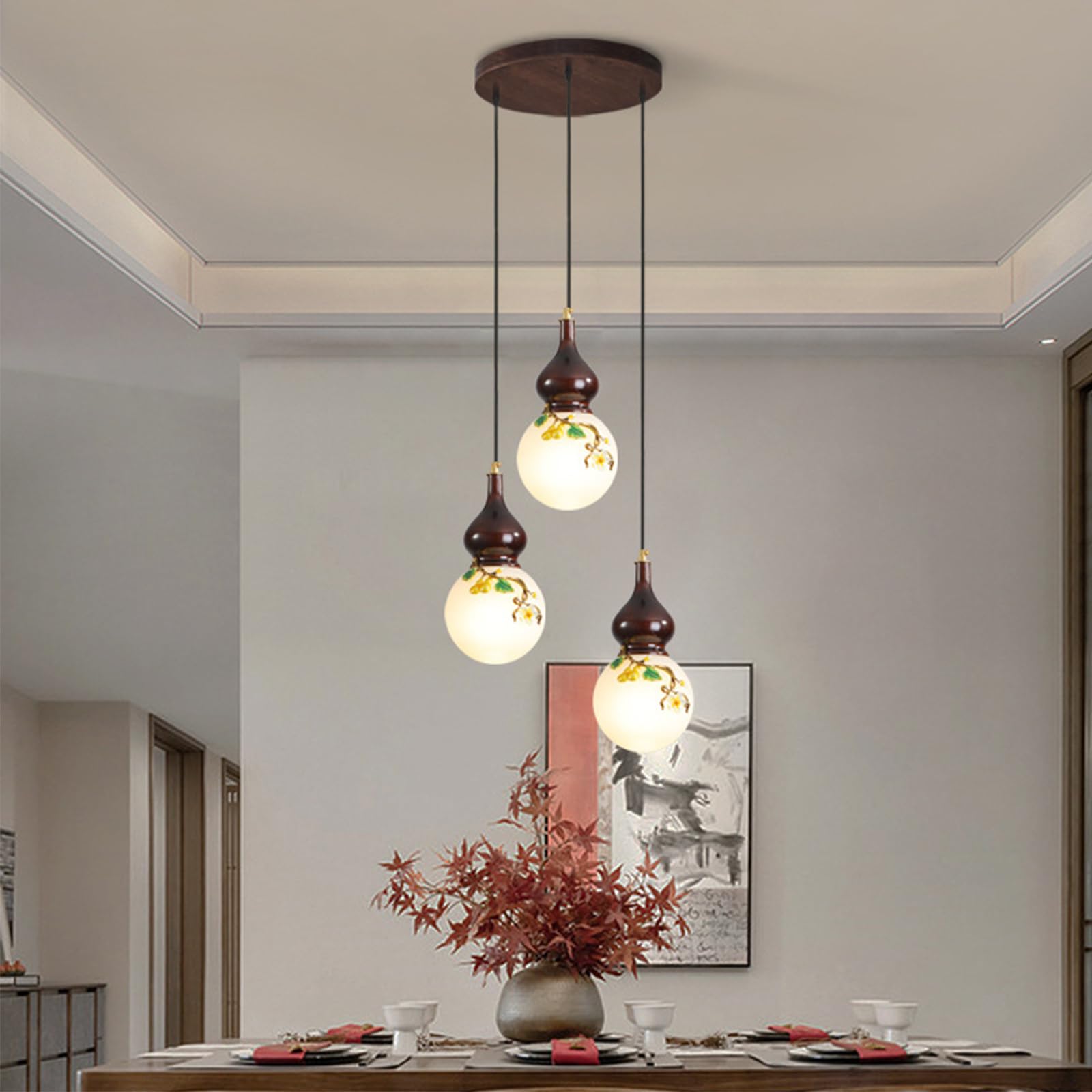 KXEcoLife Retro Multi Glass Balls Staircase Chandelier Spiral Modern Pendant Lights for Villa Duplex Long E27 LED,3 Heads