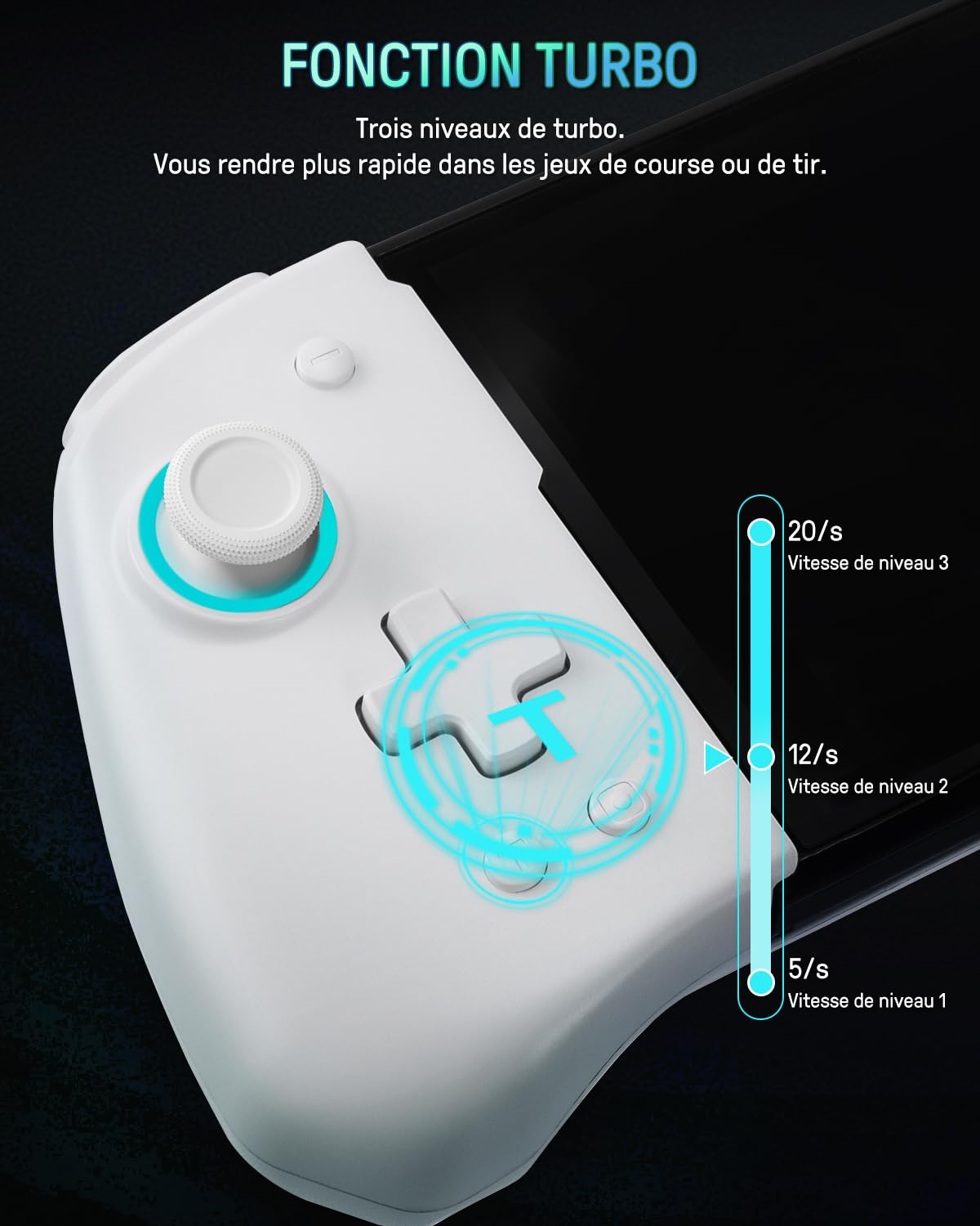 PALPOW Manette lumineuse Switch – Compatible Switch/OLED, design ergonomique, Joypad intégré, Turbo, Mapping, LED 7 couleurs – Blanc