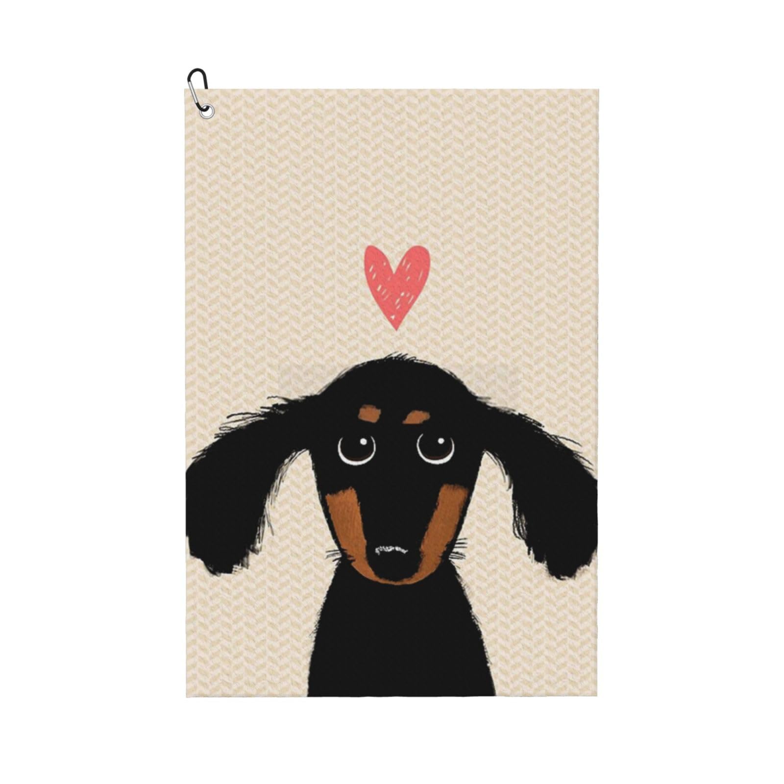 Hnnkloy Dachshund Puppy Love, 16x24 in Portable Waffle Golf Towels with Carabiner Clip for Golf Bag
