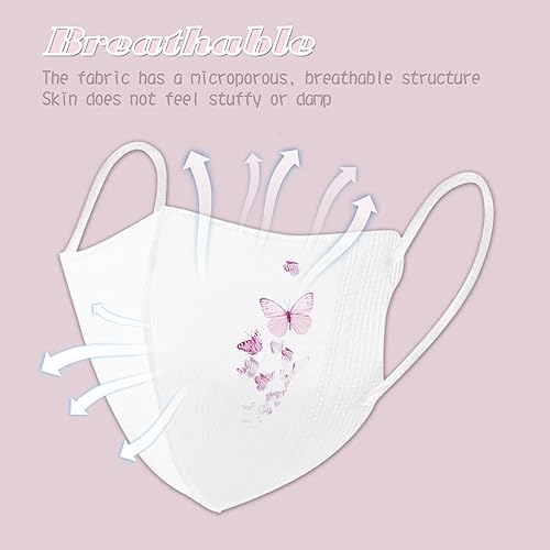 Miniatura 6 de 50 máscaras desechables para mujer, diseño floral, mariposa, boca a prueba de polvo, para adultos, vacaciones, protección facial de verano