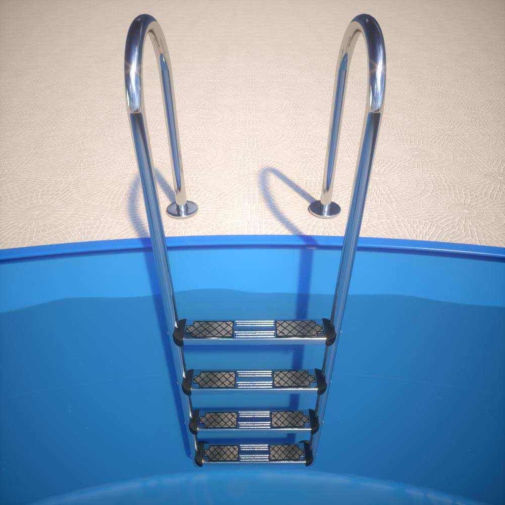 Poolleiter Deluxe mit 4 Stufen - V4A Edelstahl Tiefbeckenleiter - Enge Ausführung für Pools bis 150 cm Tiefe - Hochglanzpoliert - Bis zu 150 kg belastbar