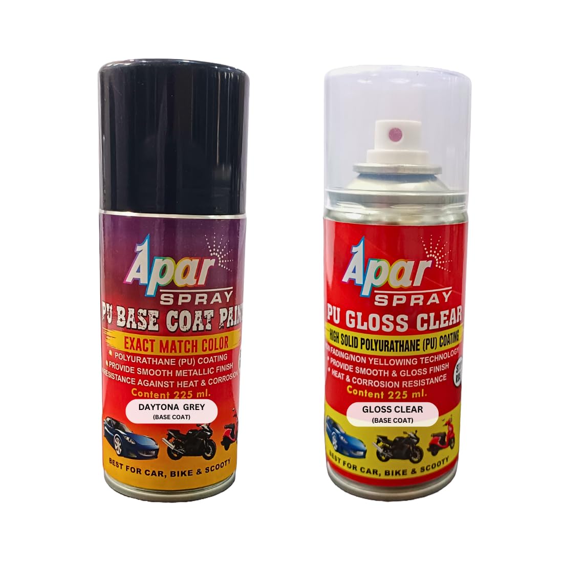 APAR Spray Paint Daytona Grey (RC Colour Name)+GC Compatible for Tata Cars -225 ml (Pack of 2-Pcs)