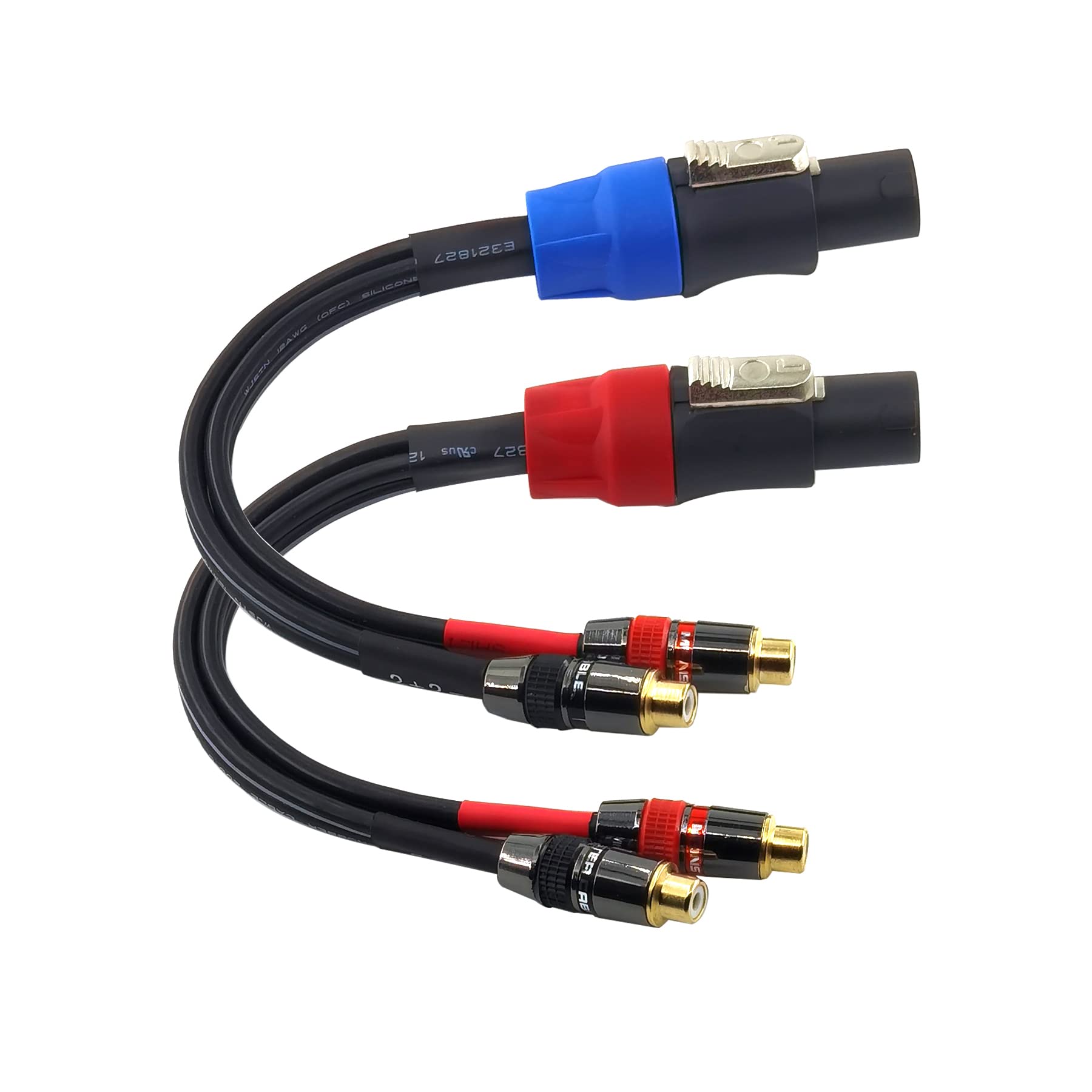 WJSTN Speak-on 4-Pole to Dual RCA Break Out Splitter Cable Speakon Splitter Cable,for Speaker (Speakon to RCA)