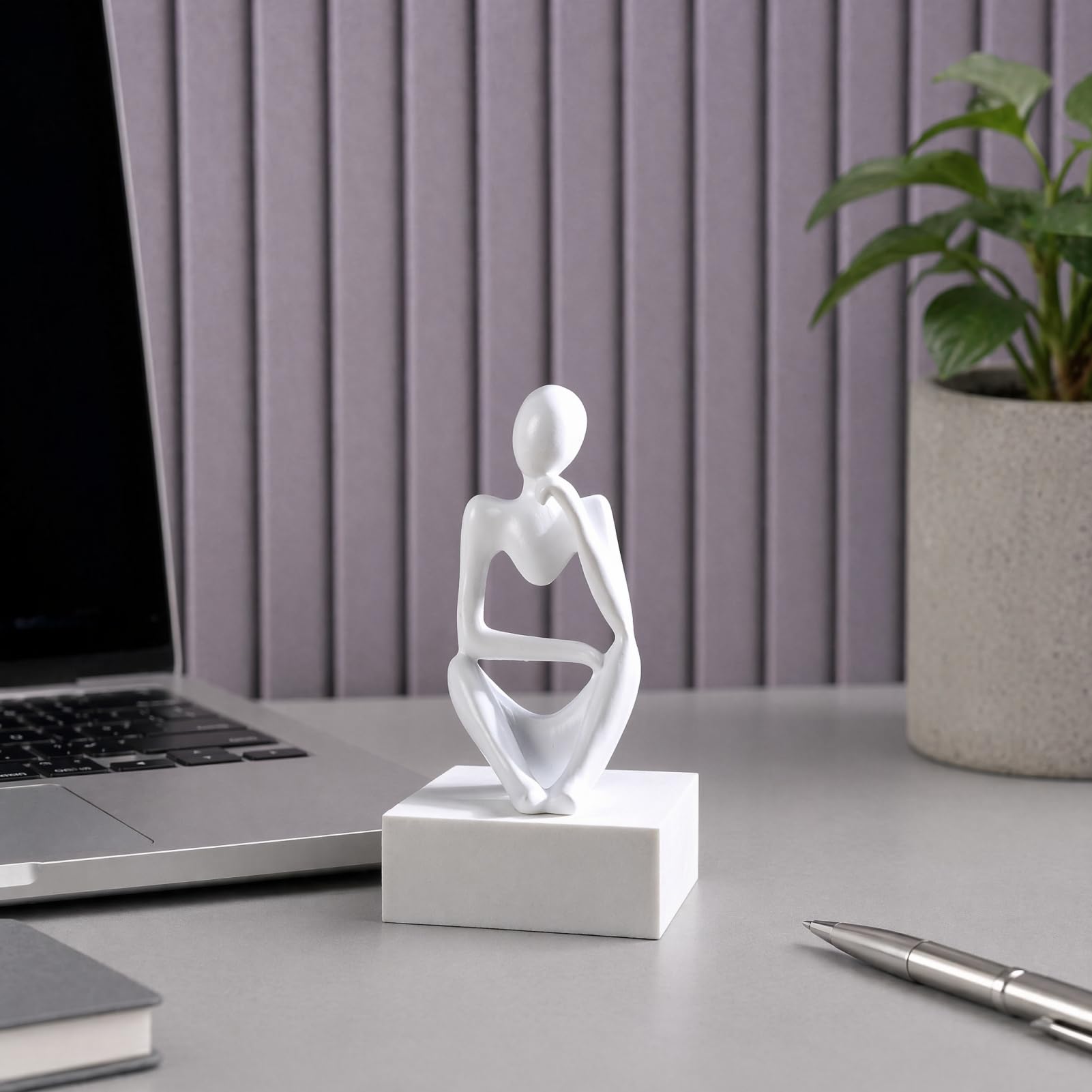 Quoravel Modern Thinker Abstract Art Sculpture, 3D Printed Collectible Figurine for Home Office Bookshelf Desktop Decor White B