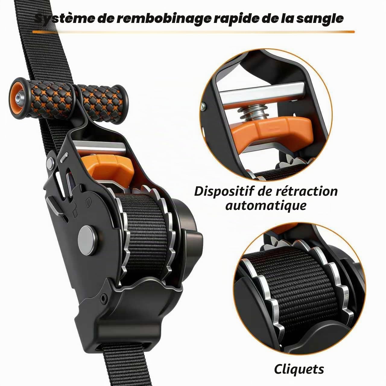 Sangles Auto-enroulantes 2 pièces, Sangles automatiques, 3 m x 25 mm, automatiques avec Crochets en S, résistance à la Rupture de 680 kg, cliquet automatiques pour camions, Motos