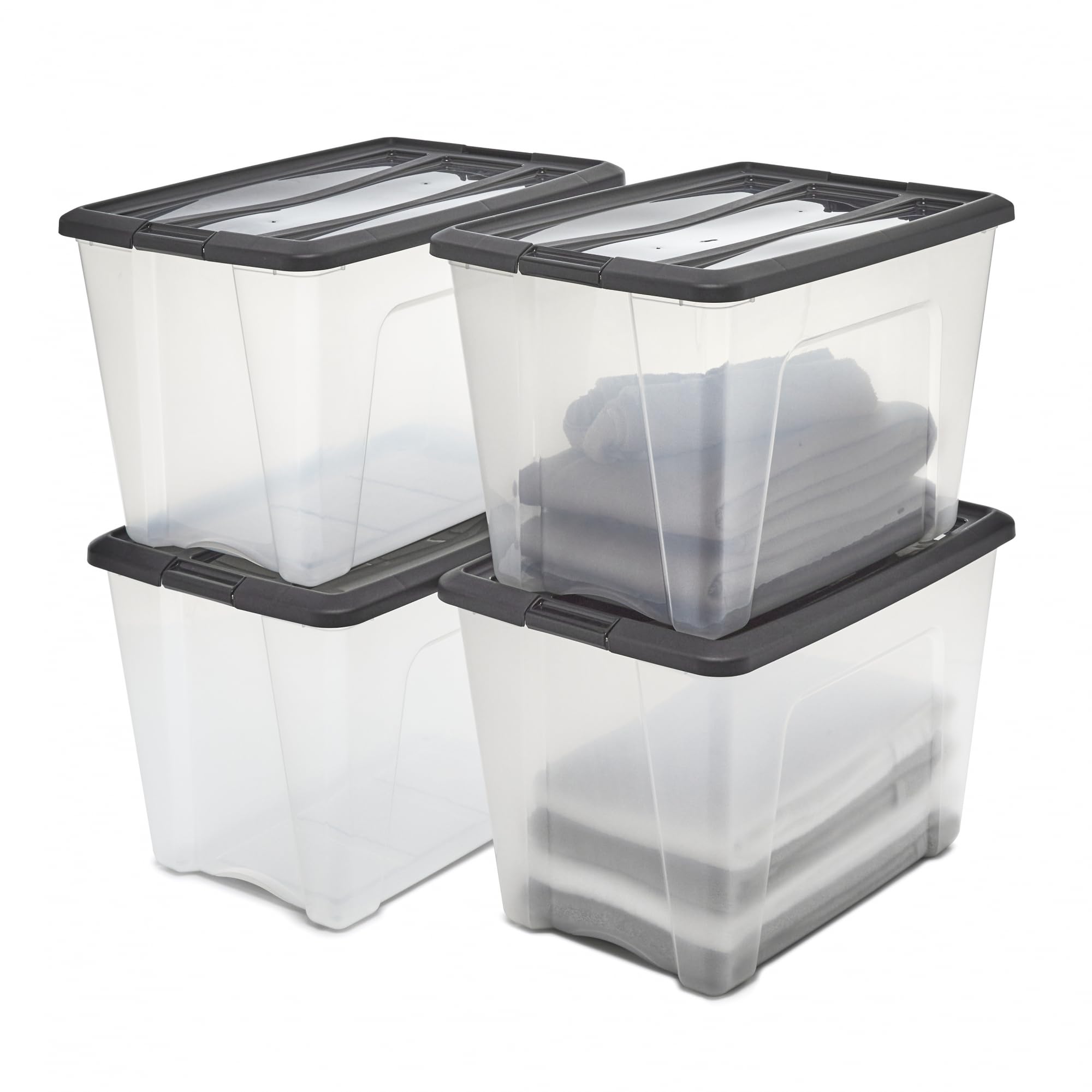 Iris Ohyama, Saklama kutuları, saklama kutusu çok fonksiyonlu, 4'lü set plastik kutu 60 L, kapak, ergonomik sap, çatı katı, oda, oturma odası - New Top Box NTB-60 - siyah