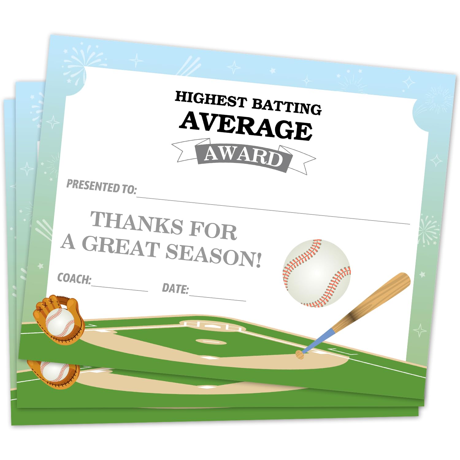 Baseball Award Certificates, Baseball Highest Average, 25 Sport Award Certificates for Students Teacher Teams Employee, Baseball Ceremony & Sports