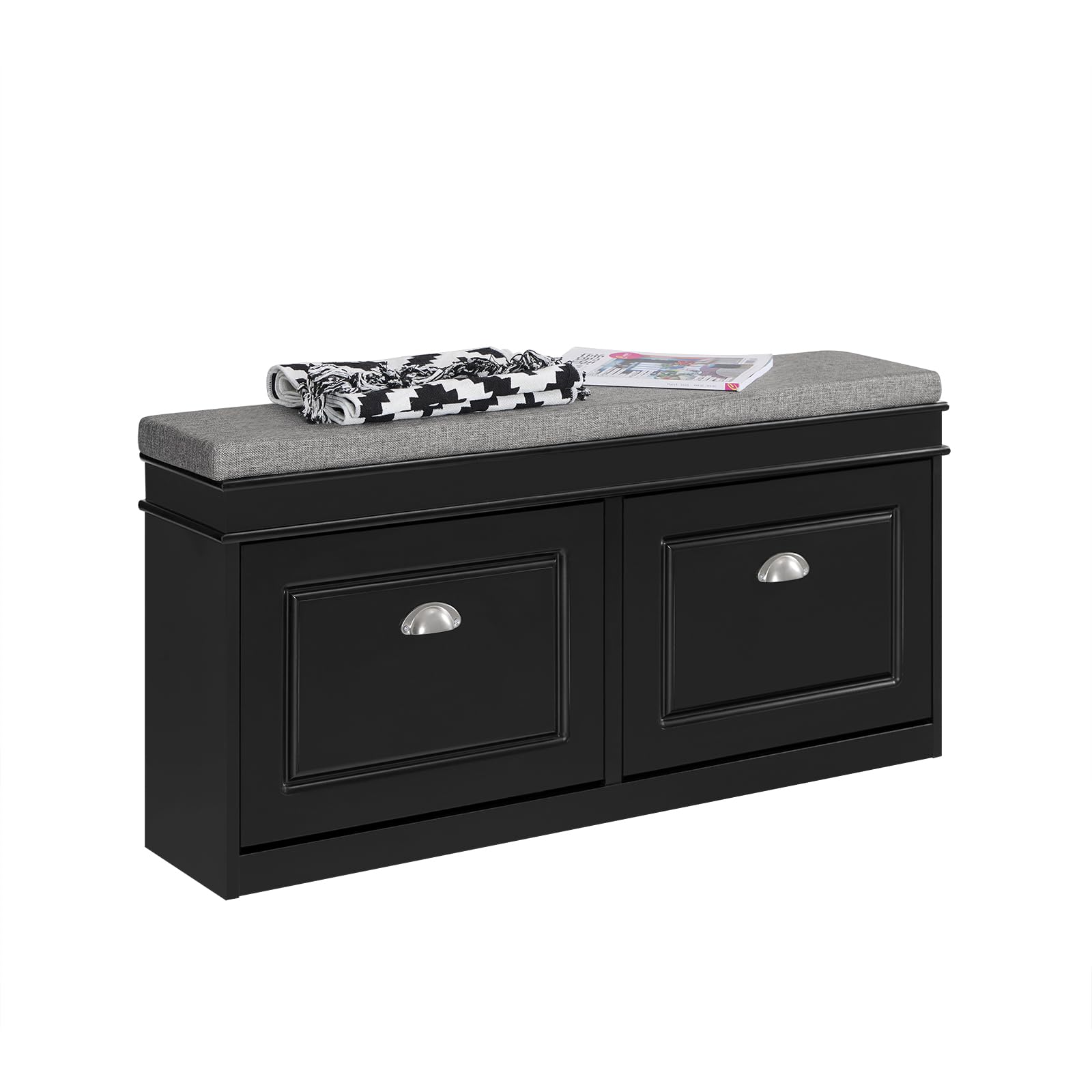 SoBuy Schuhbank mit Sitzfläche und Stauraum – 104 × 52 × 24 cm, Schwarz (FSR64-SCH)