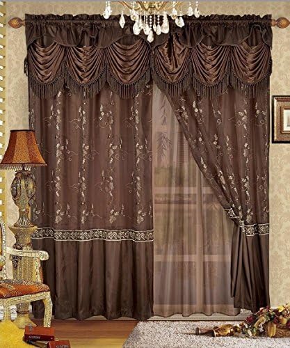 Fancy Collection Embroidery Curtain Set 1 Panel Drapes with Backing & Valance # Monica (55" x 96")