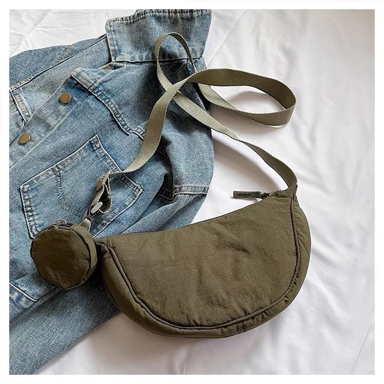 Image of Crossbody Bag with Coin Purse Hobo Sling Crescent Bag Women Men Trendy Small Nylon Shoulder Bag Purse Adjustable Strap
