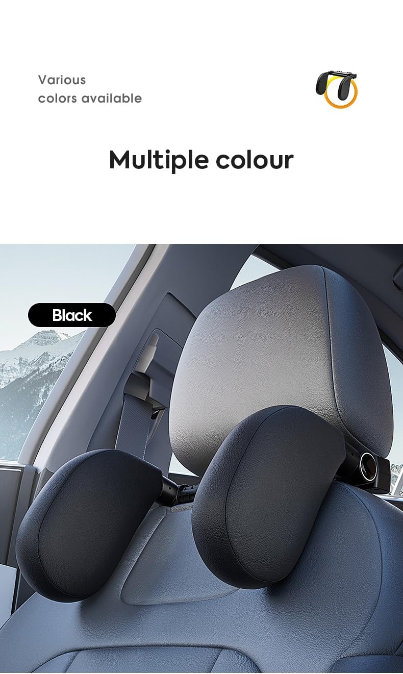 Appuie-tête auto pour enfants et adultes, coussinets latéraux réglables à 180°, éponge de mémoire tête et support de cou (Noir)