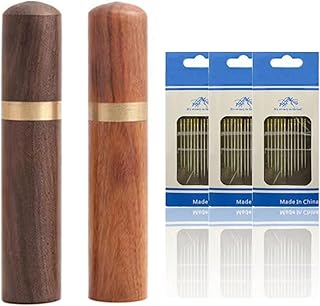 2 Pieces Sewing Needles Holder Storage Case Wooden Needle Case with 36 Pieces Self-Threading Sewing Needles Silver Tail Toothpick Holder for Sewing Stitching Embroidery DIY Sewing Craft