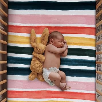 Pack n Play Sheet - ملاءة سرير صغيرة، ملاءات سرير محمولة، 38"x 24"x 3"، ديكور حضانة قوس قزح
