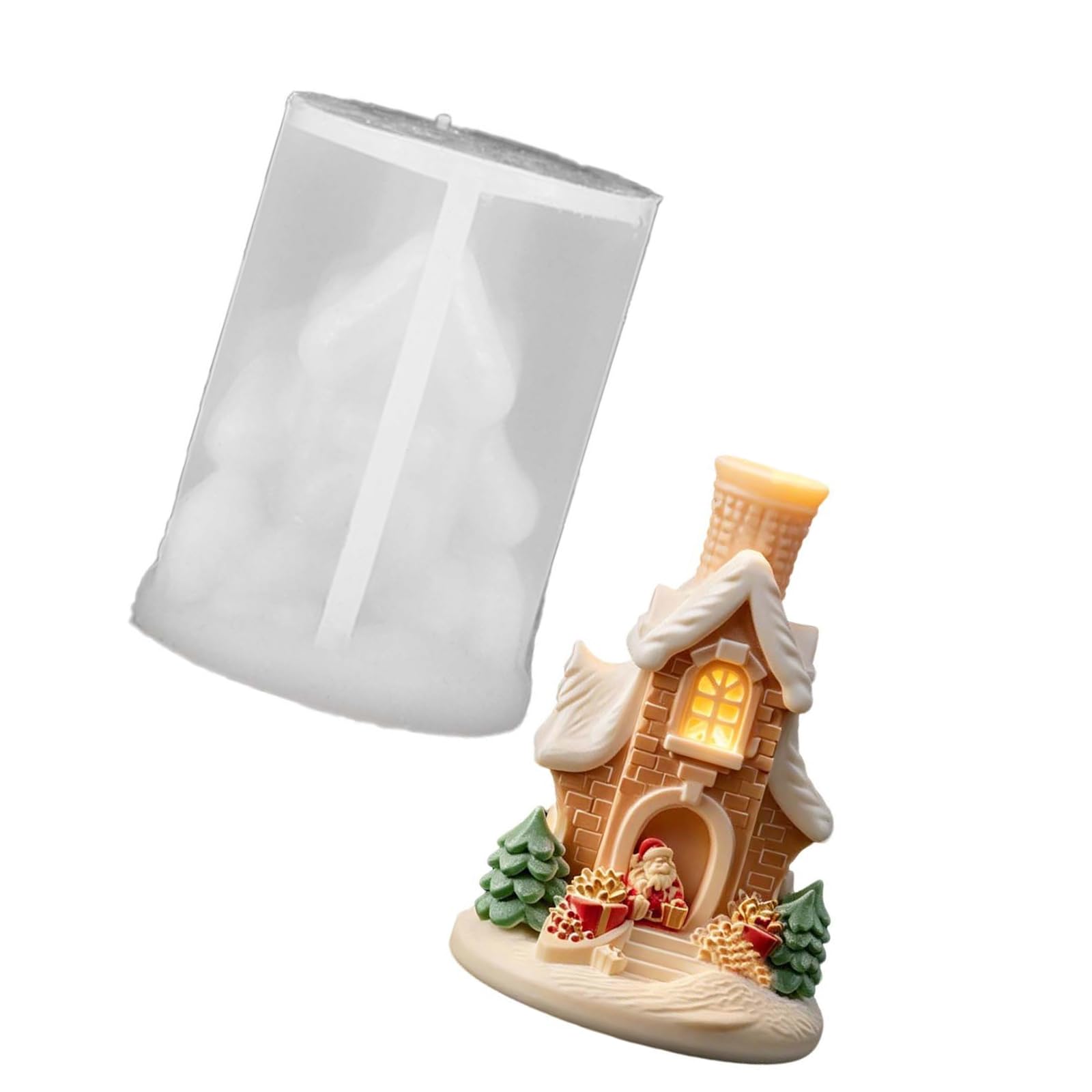 COOLHOOD Silicone Christmas House Mold Flexible 3D Holiday Casting Form for Wax Resin Plaster Decor Projects with Compact 3.54 Inch Body and Detailed Village Shape Holiday Mold Christmas House