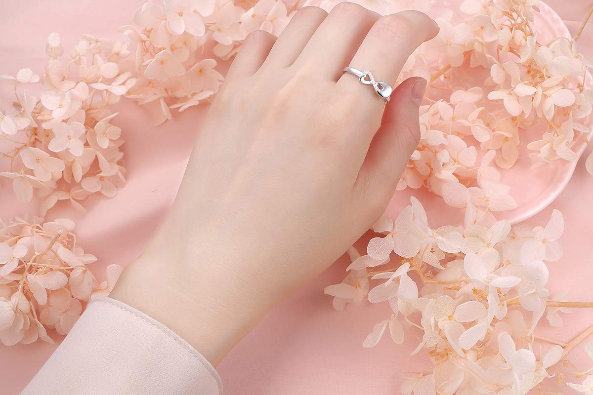 Ladytree Anillo de plata de ley con el símbolo del infinito Forever In My Heart con forma de corazón para sostener a seres queridos, cenizas, urna de cremación, anillo para mujer, joyería
