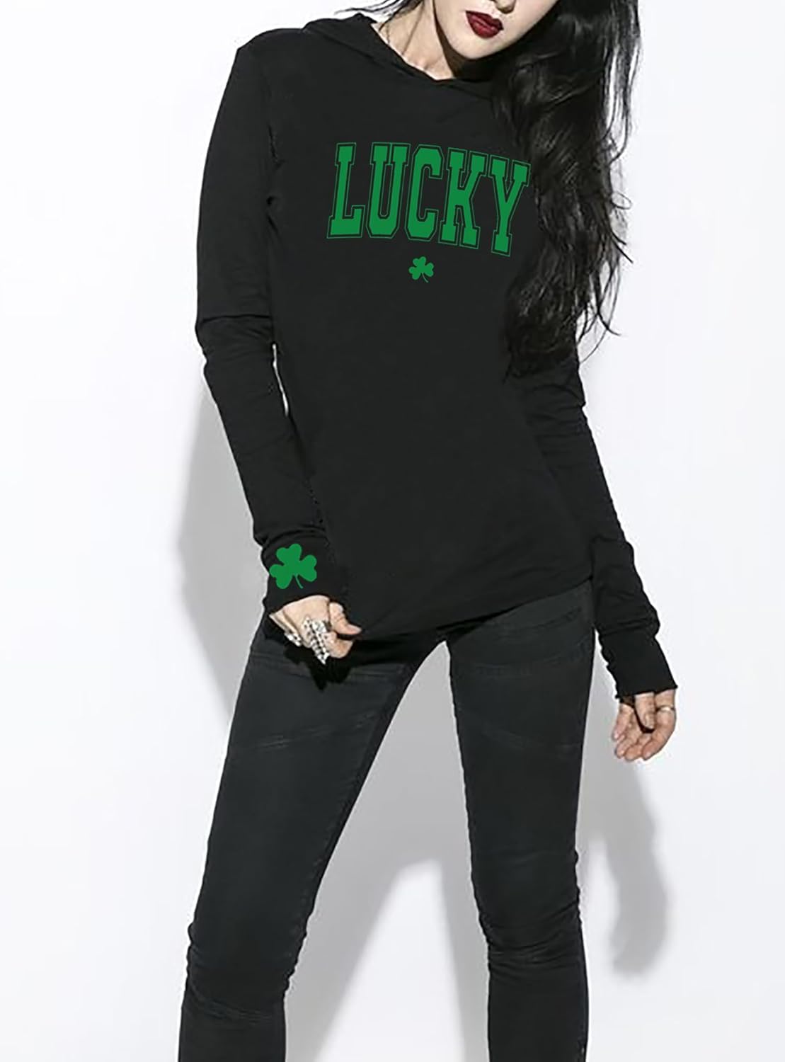 Susongeth St Patrick's Day Hoodie for Women Irish Shamrock Graphic Shirt Funny Lucky Clover Long Sleeve Hoodie Pullover Tops - Image 2