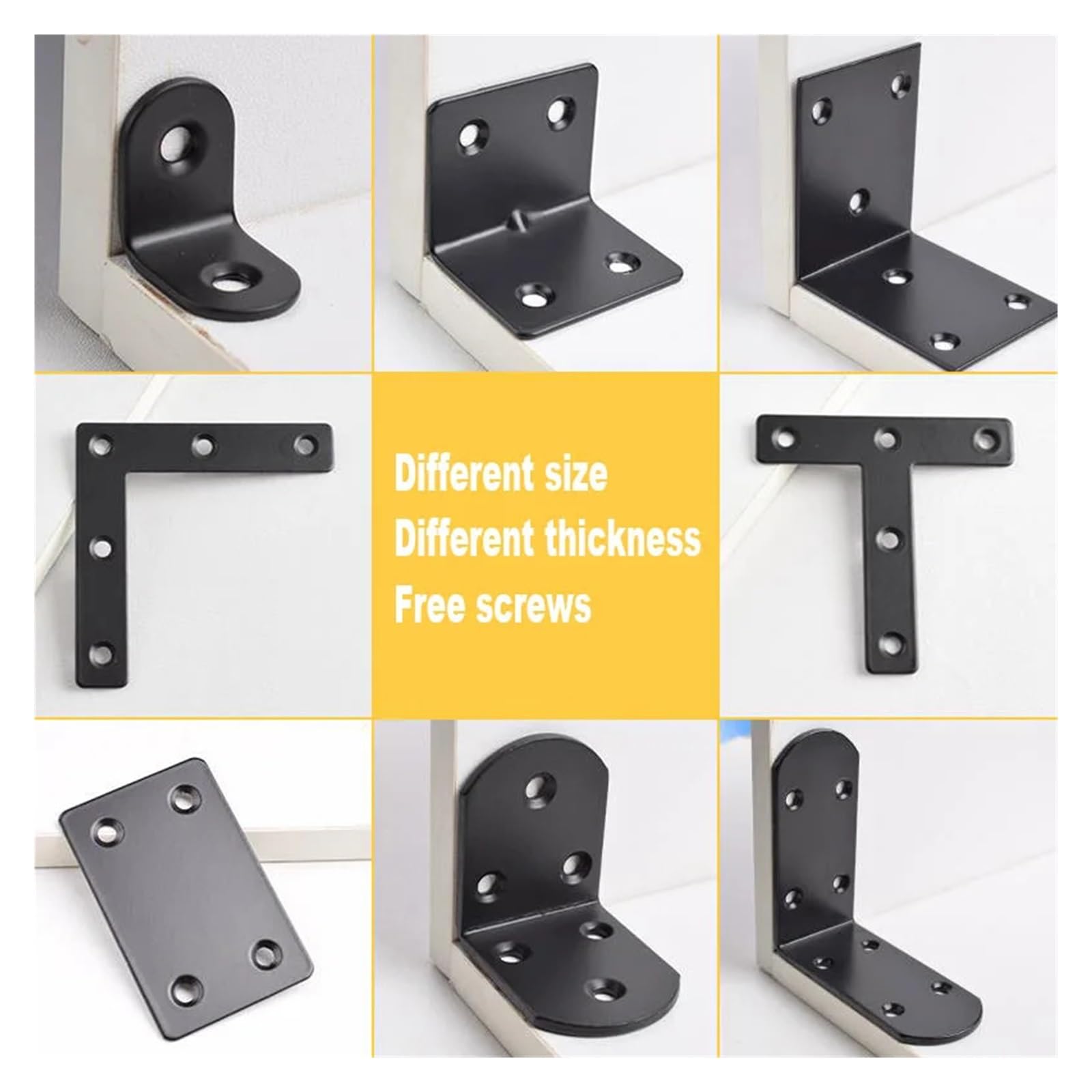 Barra de ángulo negro acero inoxidable o hierro, bloque fijo derecho 90 grados, soporte conector for muebles, 10 Uds Adatto per ripiani e supporti(126X126)