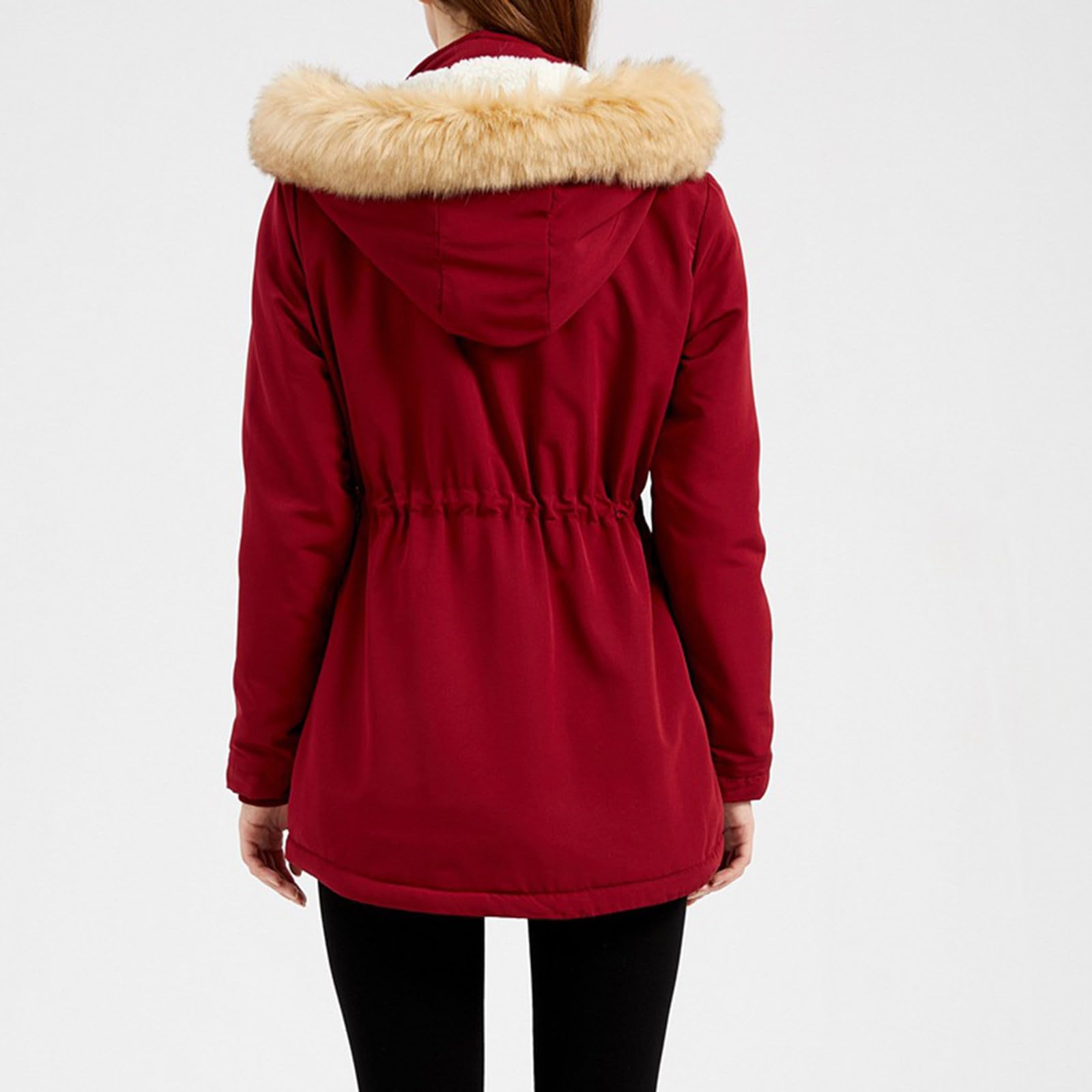 Generisch Wintermantel Damen Lang Winterjacke Elegant Parka Mantel Mit Kapuze Winterparka Mit Taschen Übergangsjacke Mit Knöpfen Windbreaker Gefüttert Teddyfell Dicker Fleecejacke Mit Reissverschluss