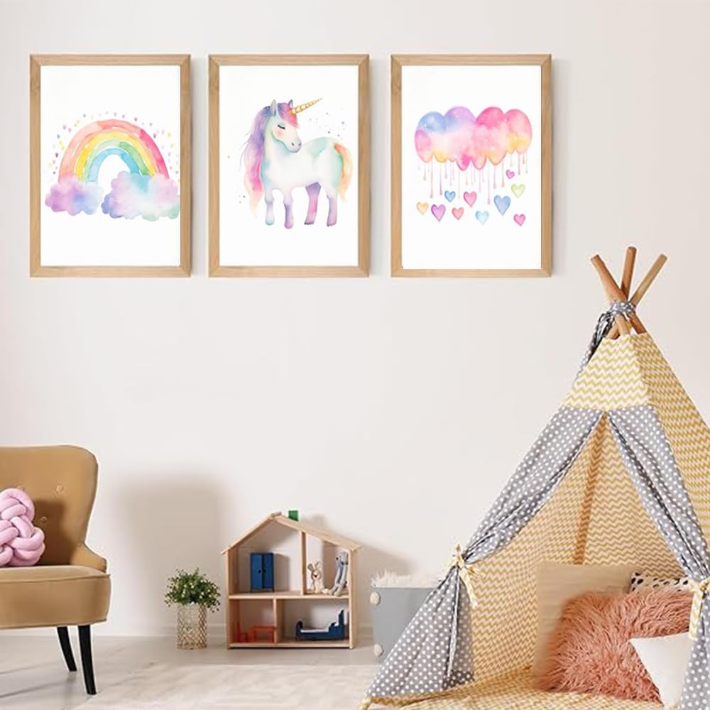 3 Laminas Decorativas Unicornio 30X40CM Poster Habitacion Niña Rosa Cuadros Arcoiris Bebé Lienzo Unicornio Laminas Habitacion Bebe Niña Infantil Rosa Poster Arcoiris Nubes Infantil sin Marco