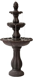 XBrand 51" 3-Tier Freestanding Waterfall Fountain with Pineapple Top, Brown - Outdoor Garden Patio Decor with Auto Shut-Off Pump