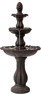 XBrand 51" 3-Tier Outdoor Waterfall Fountain, Weather-Resistant Resin Freestanding Water Feature with Pump, Brown