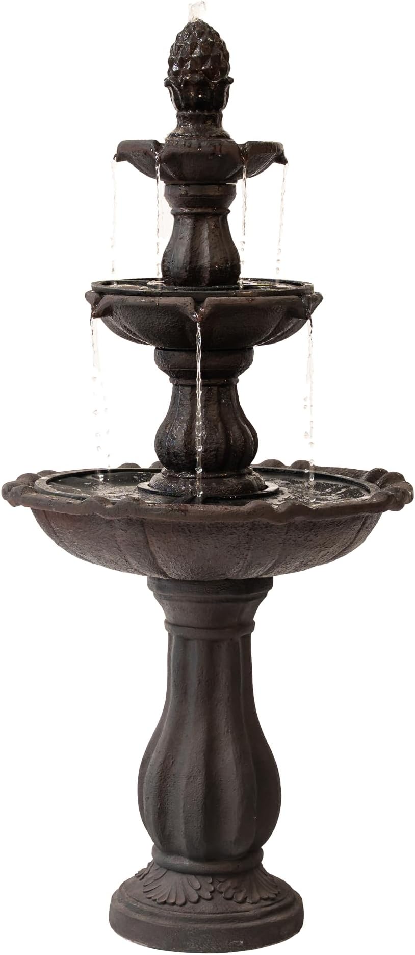 XBrand 51" 3-Tier Outdoor Waterfall Fountain, Weather-Resistant Resin Freestanding Water Feature with Pump, Brown