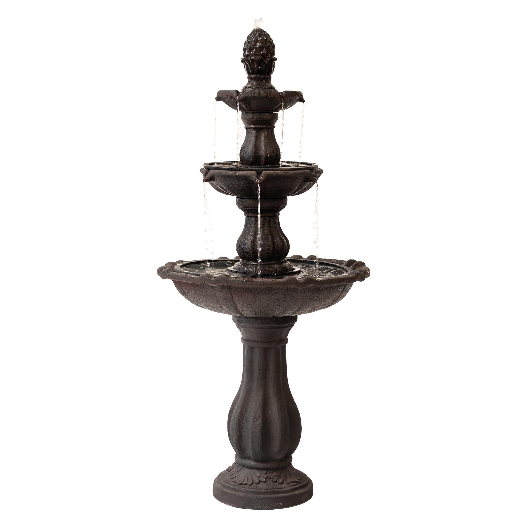 XBrand 51" 3-Tier Outdoor Waterfall Fountain, Weather-Resistant Resin Freestanding Water Feature with Pump, Brown