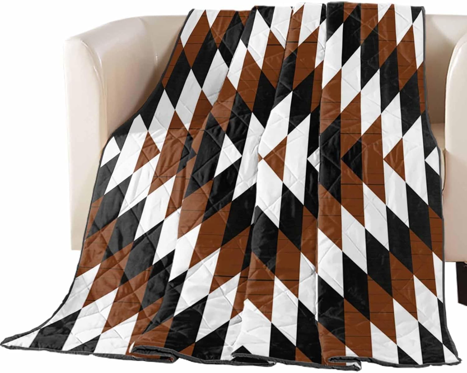 Quilt California King Luxury Quilted Comforter Bedspread-Thin Soft Cozy, Boho Moroccan Brown Black White and Blue Striped Geometric Reversible Stitched Lightweight Quilt Coverlet for All Season