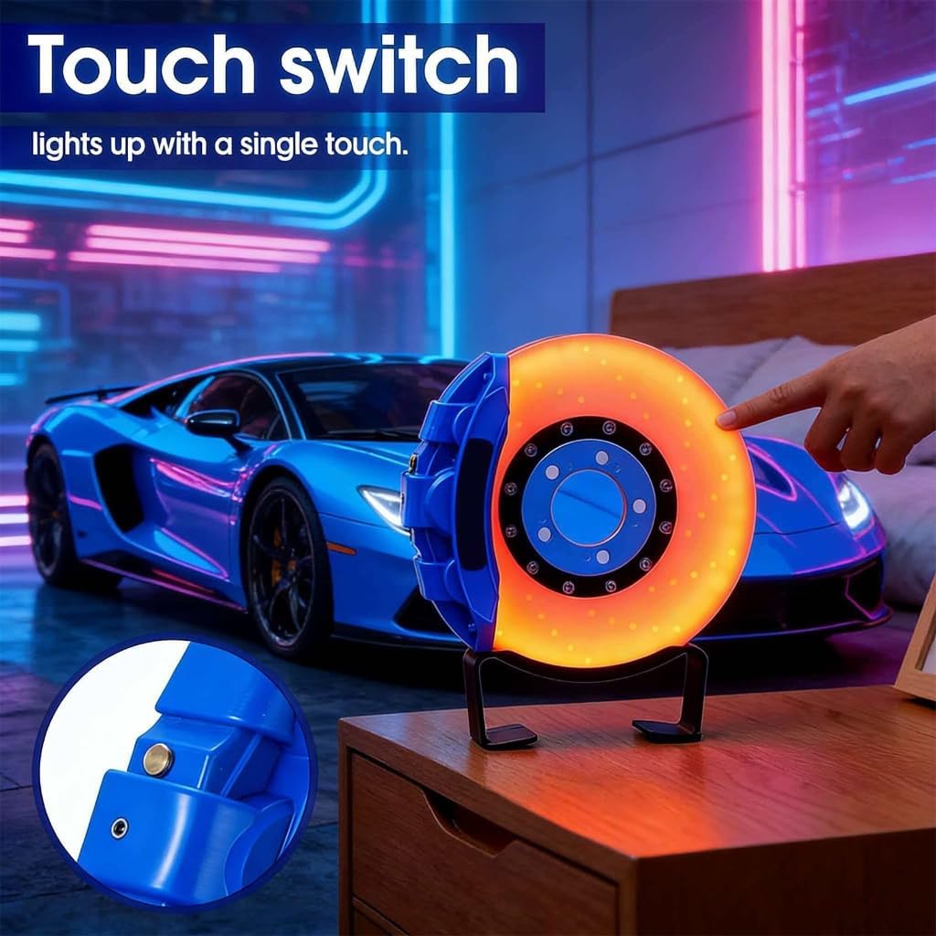 Brake Disc LED Night Light, Customizable DIY Atmosphere Lamp with Rechargeable Battery, Wall Mount & Desktop Mood Lighting for Car Enthusiasts, Unique Home Decor Gift (Blue)