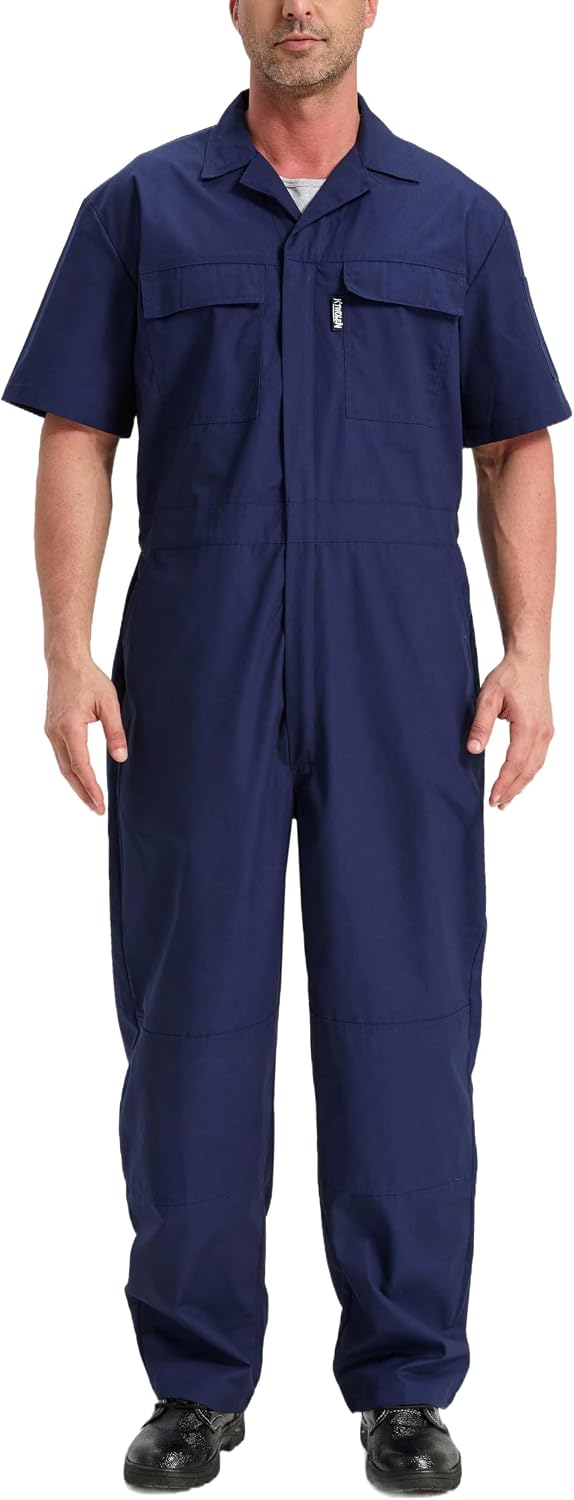 Short Sleeve Coveralls for Men Lightweight Work Coveralls Mechanics Jumpsuits