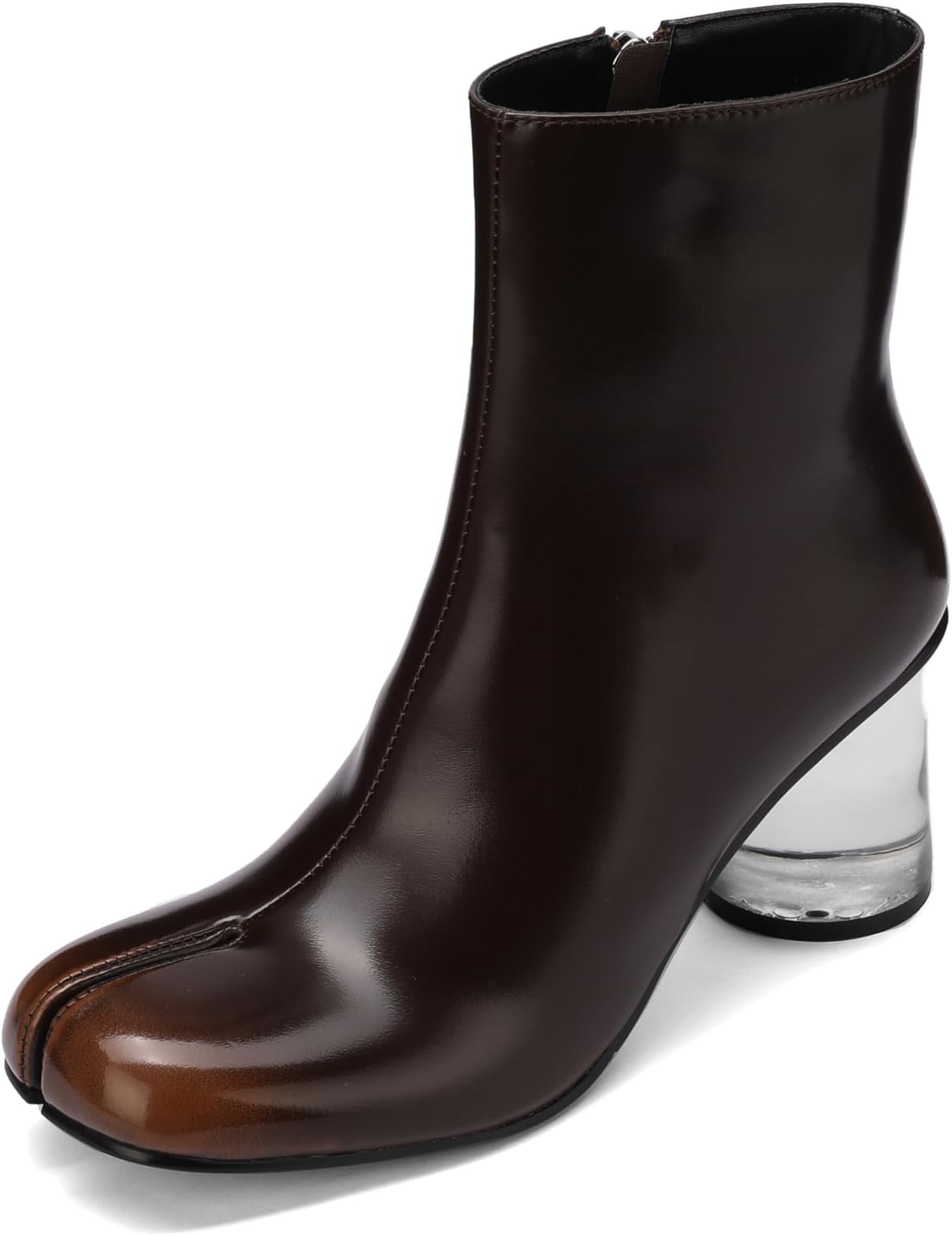 Split Toe Women Clear Block Heels Ankle Boots Chunky High Heels Booties Tabi Zipper Side Short Boots