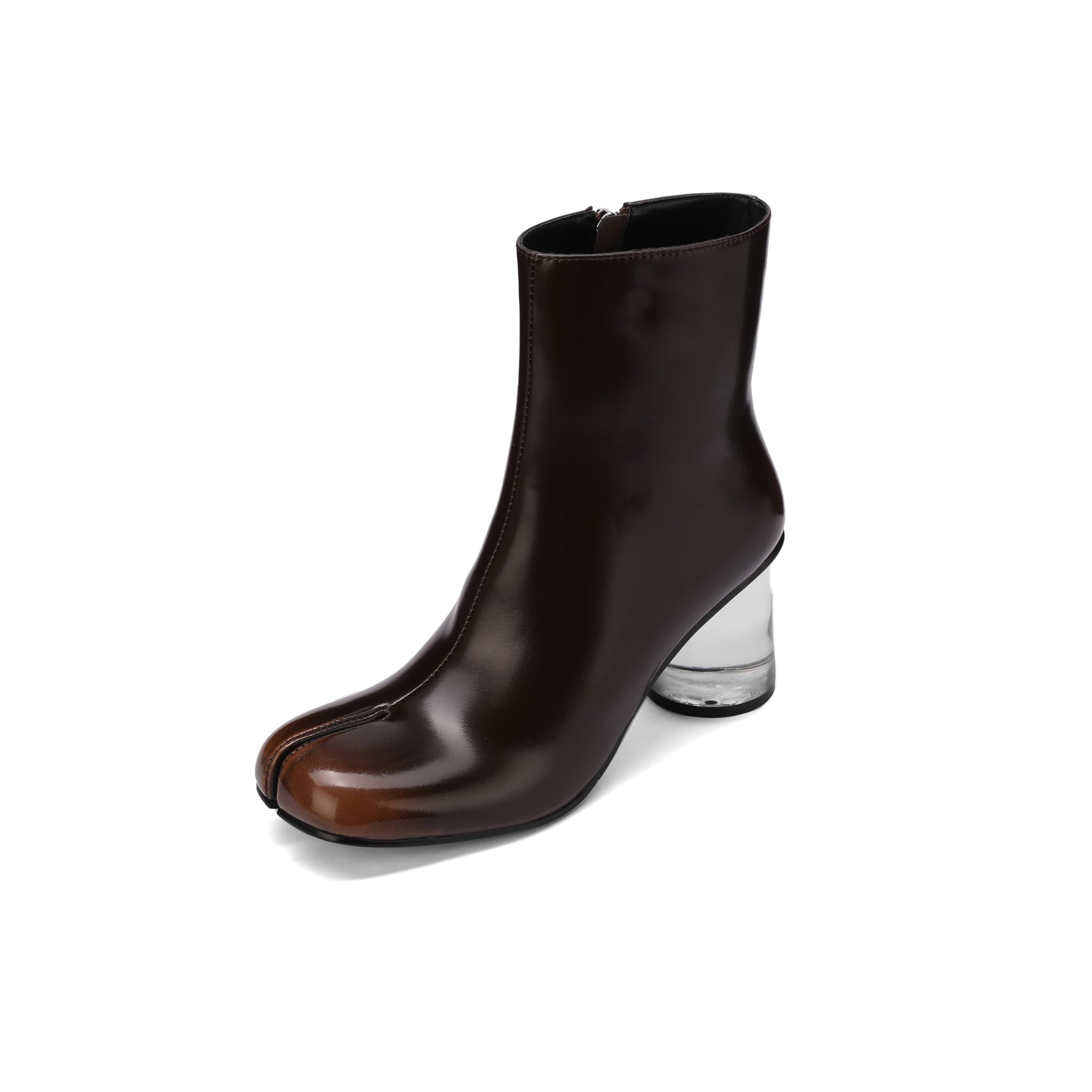 Split Toe Women Clear Block Heels Ankle Boots Chunky High Heels Booties Tabi Zipper Side Short Boots