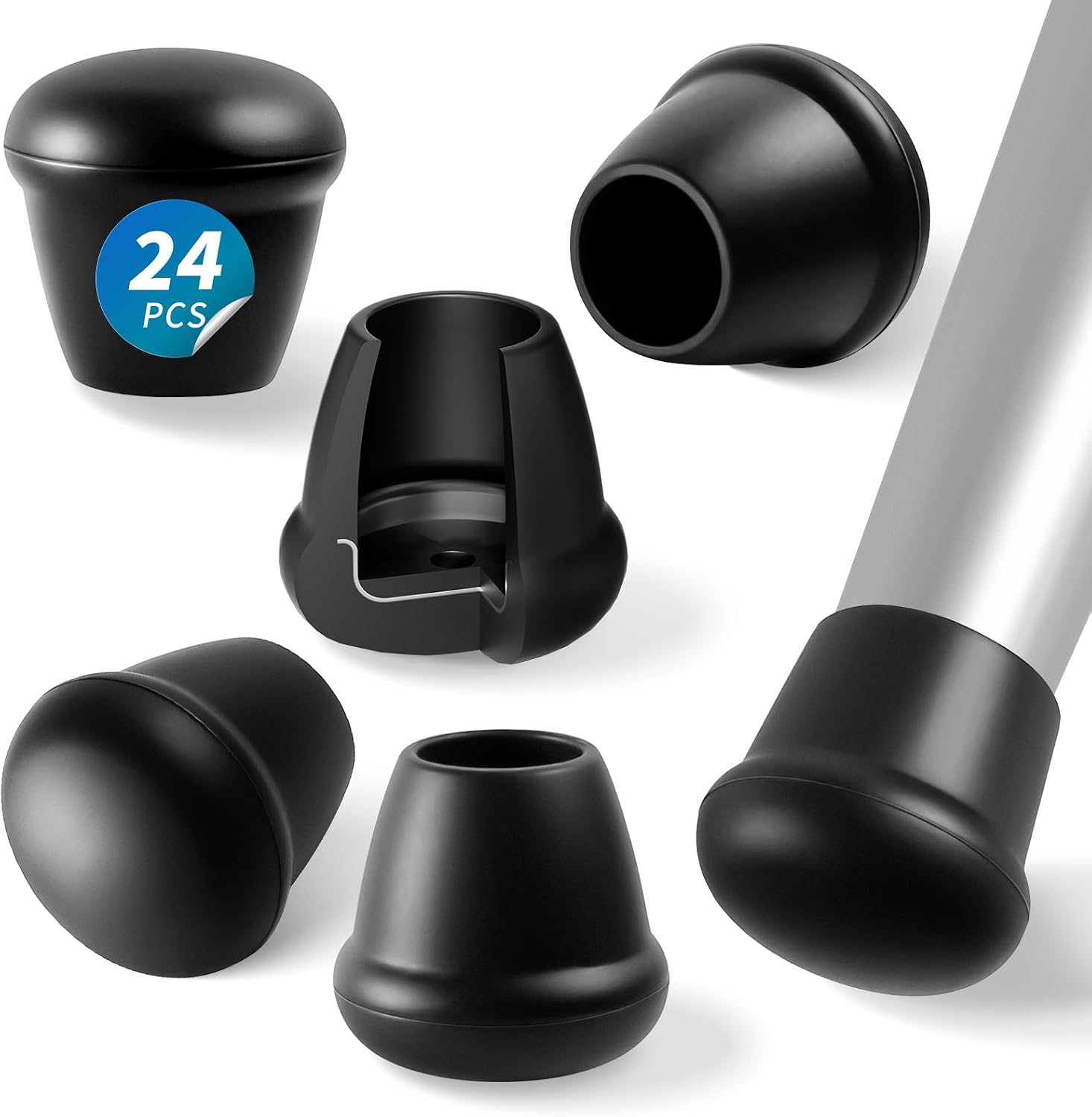 RCHYFEED 24Pcs Silikon Stuhlbeinkappen Bodenschoner 0.75 Zoll Schwarz Stuhlbeinkappen unten mit Metall Gummi M bel Beinkappen Tassen Abdeckung f r den Schutz von Hartholzboden vor Kratzern