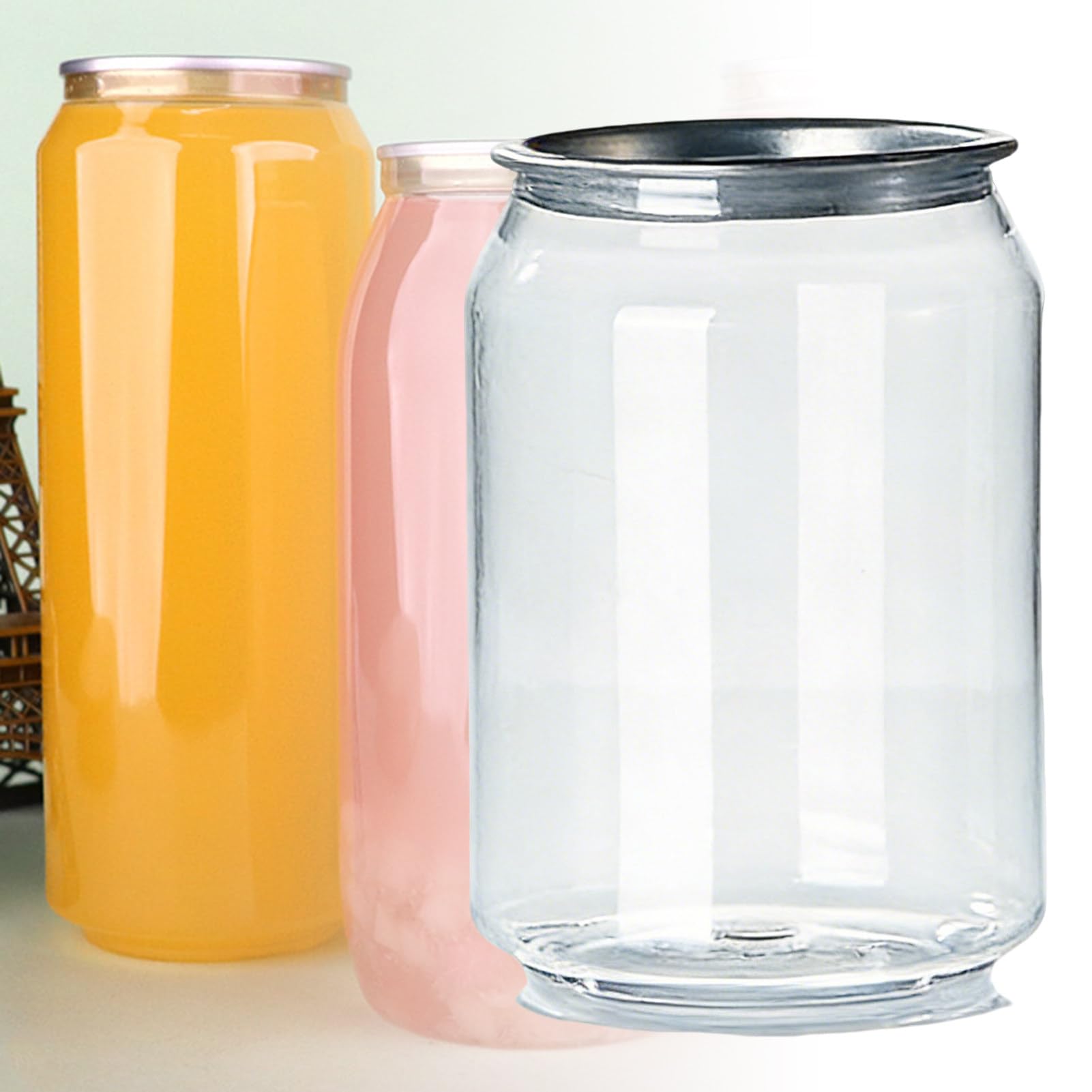 200-Pack Disposable Leakproof Plastic Can Sealer Bottles with Aluminum Caps, PET Clear Cups for Juice, Boba, Compatible with Automatic Cup Sealer 355ml