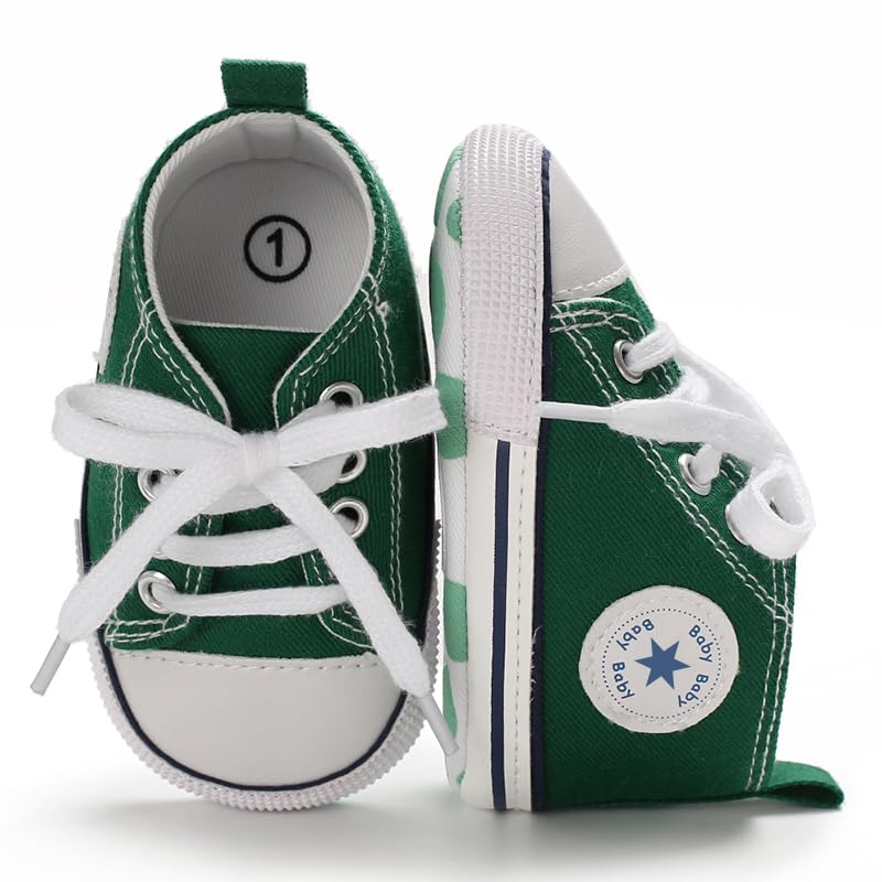 Image of Unisex Baby Girls Boys Canvas High-top Shoes, Newborn Infant Anti-Slip Soft Sole Frist Walking Breathable Sneakers