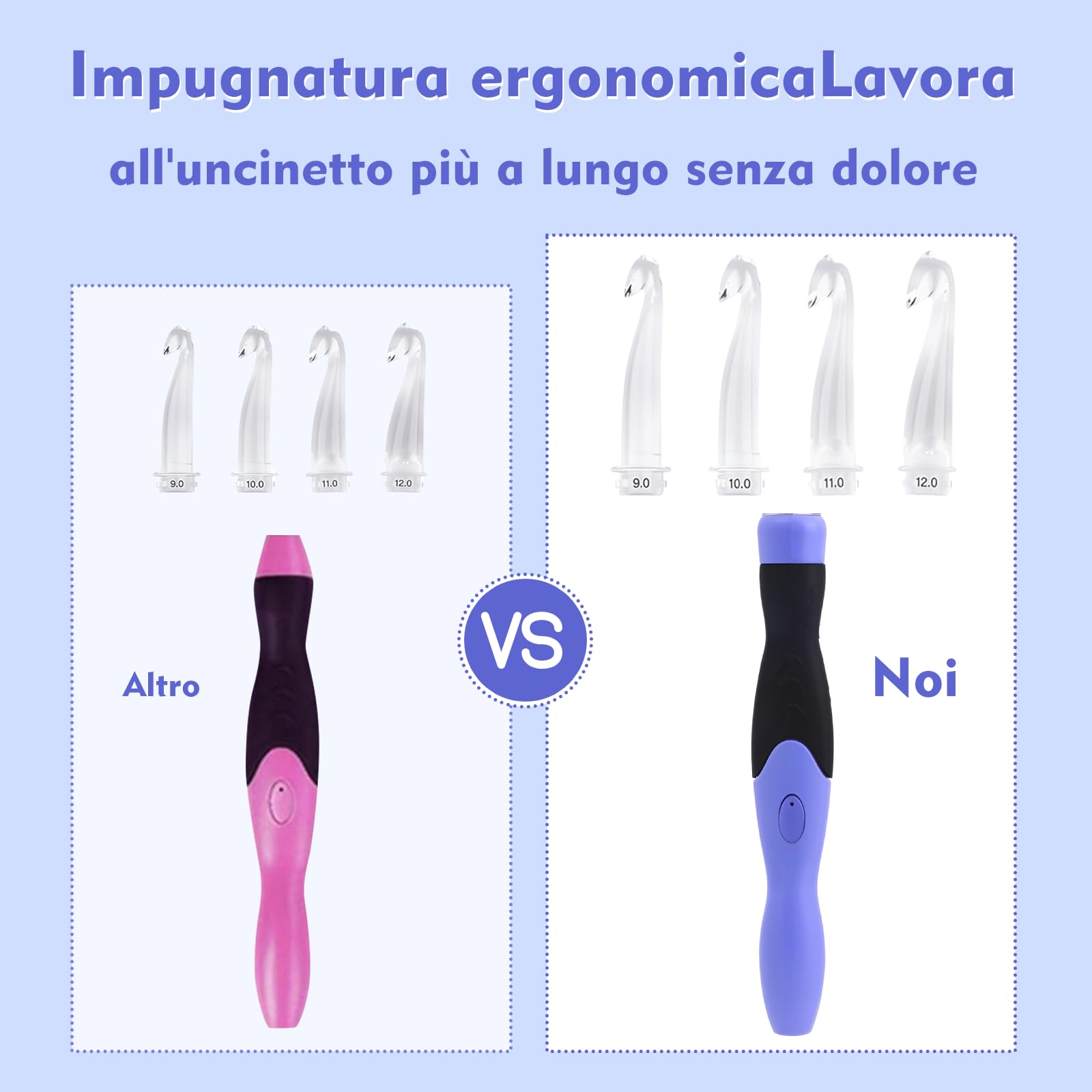 AIYUNDI Set di Uncinetti 18 in 1 con Luce a LED, Uncinetti Ergonomici con Manico di Ricambio e Custodia,per Uncinetto e Lavoro a Maglia,Kit Uncinetto Principianti ed Esperti (2,0-14,0mm)