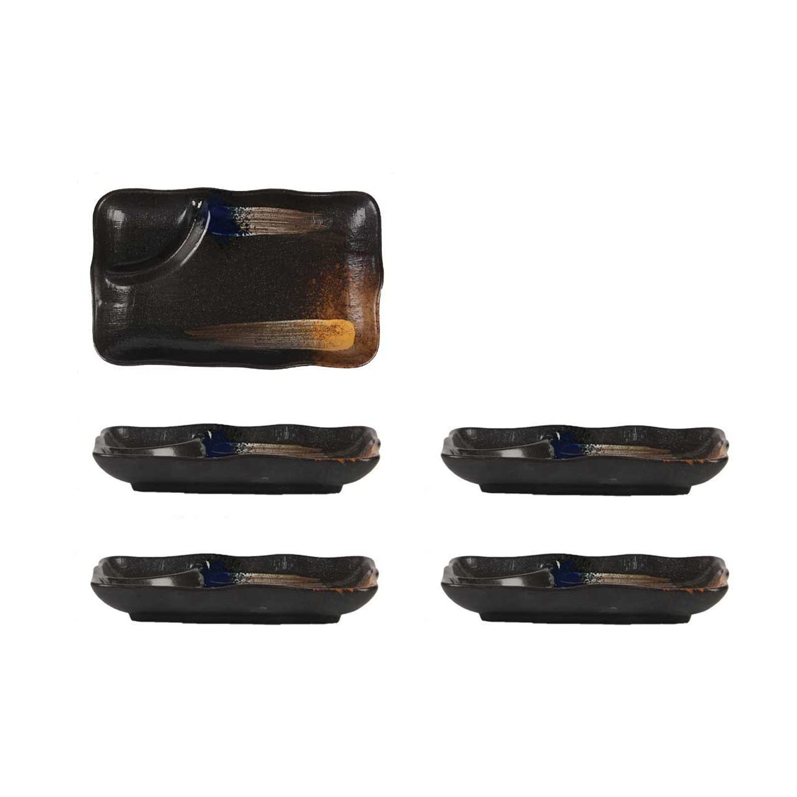 Set di Piatti Rettangolari, Piatto Principale con Scomparto per Salse, Smaltato Liscio E Facile da Pulire, Adatto per La Casa E Il Ristorante,Marrone