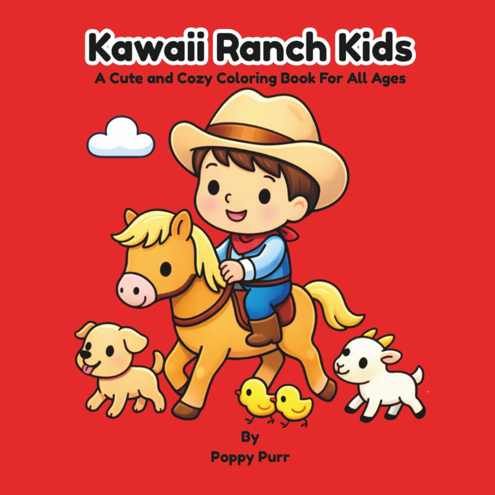 Kawaii Ranch Kids Coloring Book: Adorable Cowboys, Horses & Western Ranch Animals for Kids, Teens & Adults