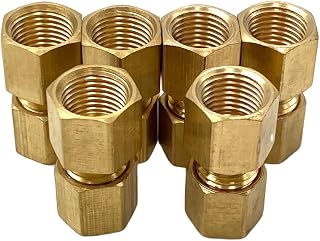 6 Pcs 3/16" OD x 1/8"FNPT Brass Compression Tube Pipe Fitting Connectors, 1/8" NPT Female to 3/16" OD Brass Pipe Fitting for Oil, Gas, and Non-potable Water