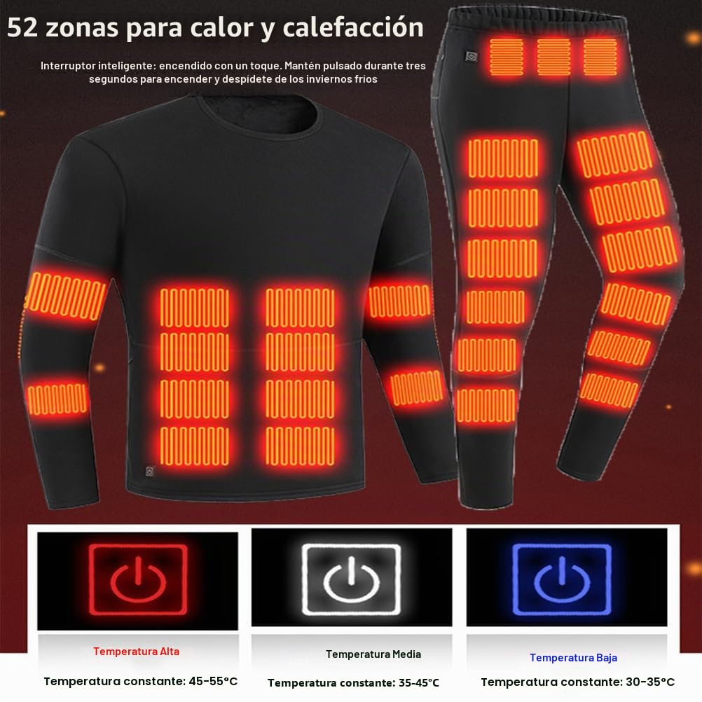 Conjunto de Ropa Interior Térmica Calefactada para Hombre y Mujer, Pantalones y Camiseta Calefactados Eléctricos USB Unisex con 52 Zonas Calefactadas, Lavables,M
