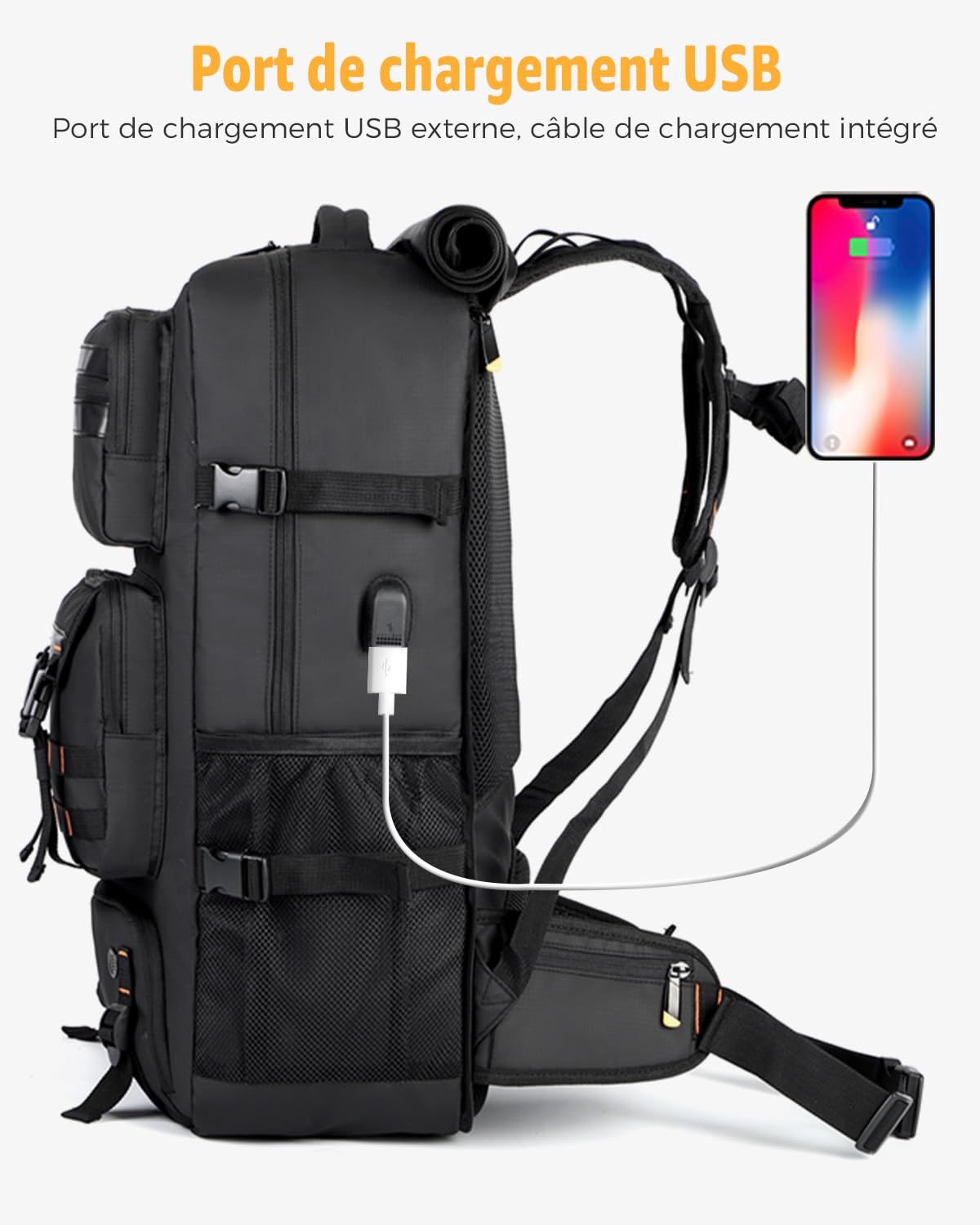 Ponhog Travel Backpack for Men - 50L Convertible Duffle Bag with Shoe Compartment, Carry On Laptop Backpack with USB Charging Port, Hiking Backpack Gym Daypack Water Resistant Rucksack