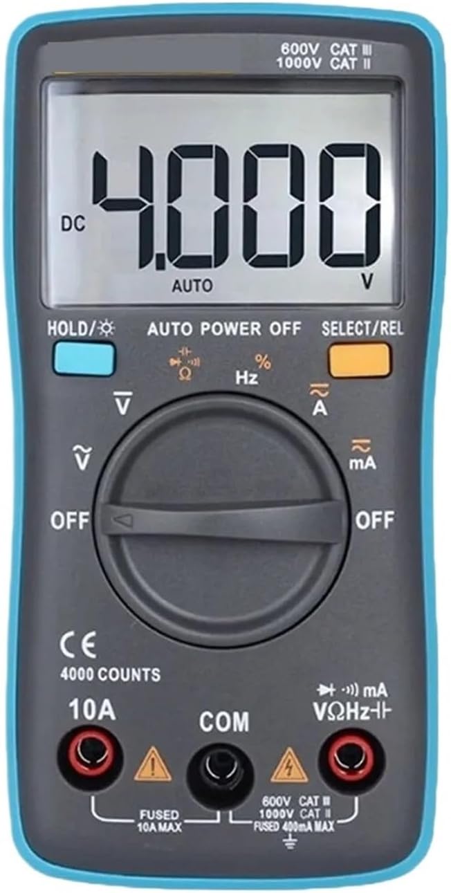 Digital Multimeter 4000 Counts DC/AC Voltage Current Capacitance Hz Diode Ohm Tester Ammeter Voltmeter Backlight for Electrical Testing