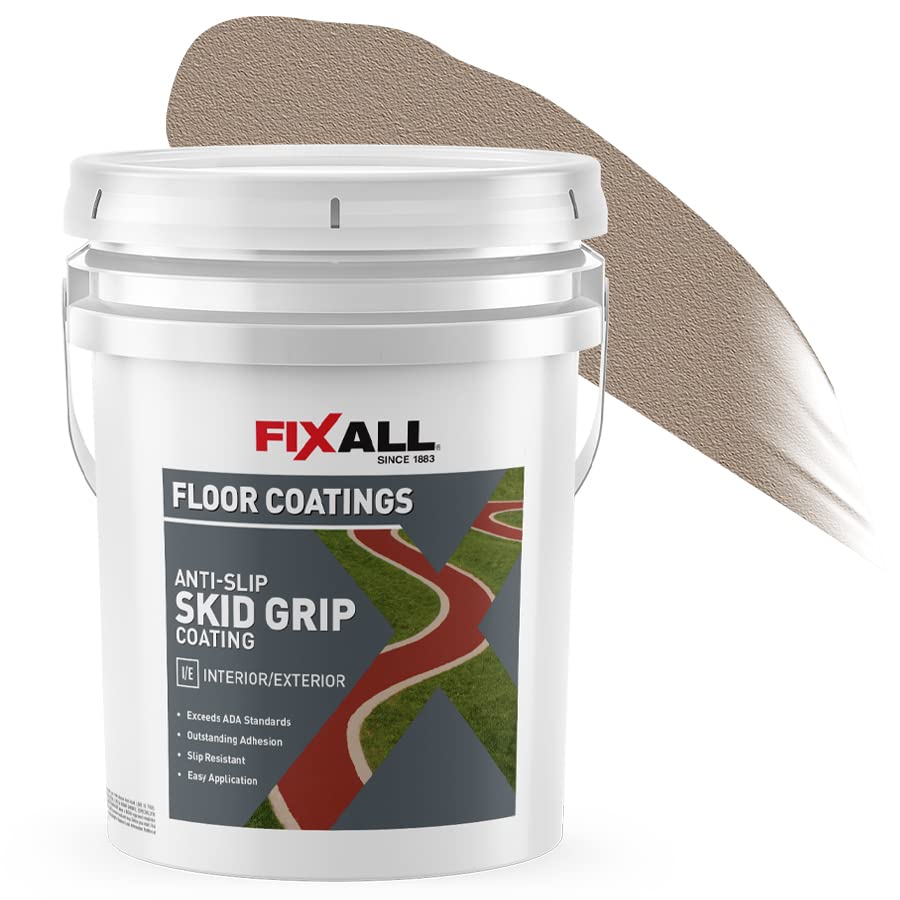 FIXALL Skid Grip Anti-Slip Coating, 5 Gallons, Camel, Exceeds ADA Standards, Ideal for Safety Areas, Slip-Resistant Pavement, Cement & Concrete Paint