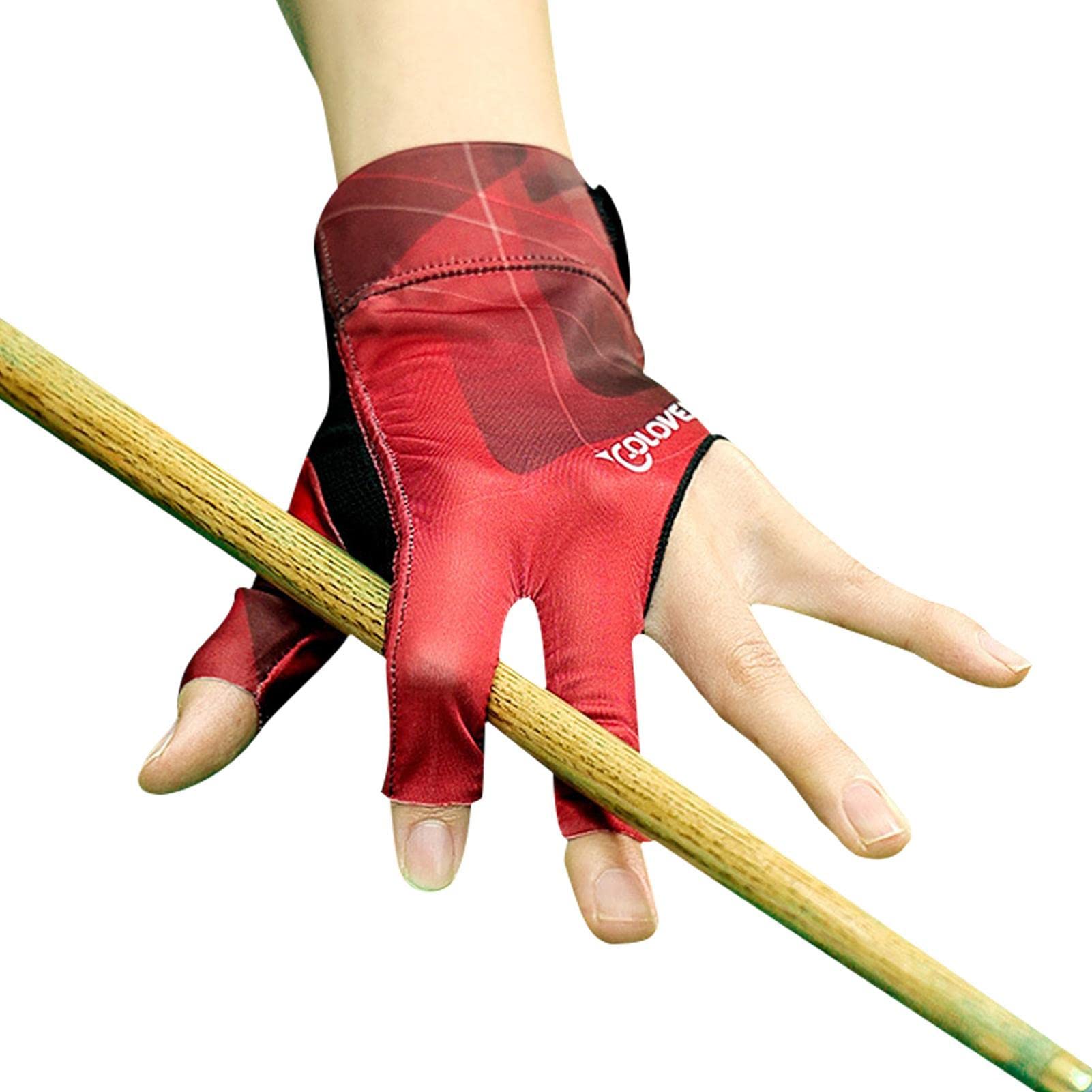 Amesor Black Red Billiards Gloves, Gloves, Pool Cue Gloves, 3 Fingers Pool Gloves Billiards Left Hand Glove, Breathable Show Gloves For Billiard Shooters, Professional Protection Pool Gloves