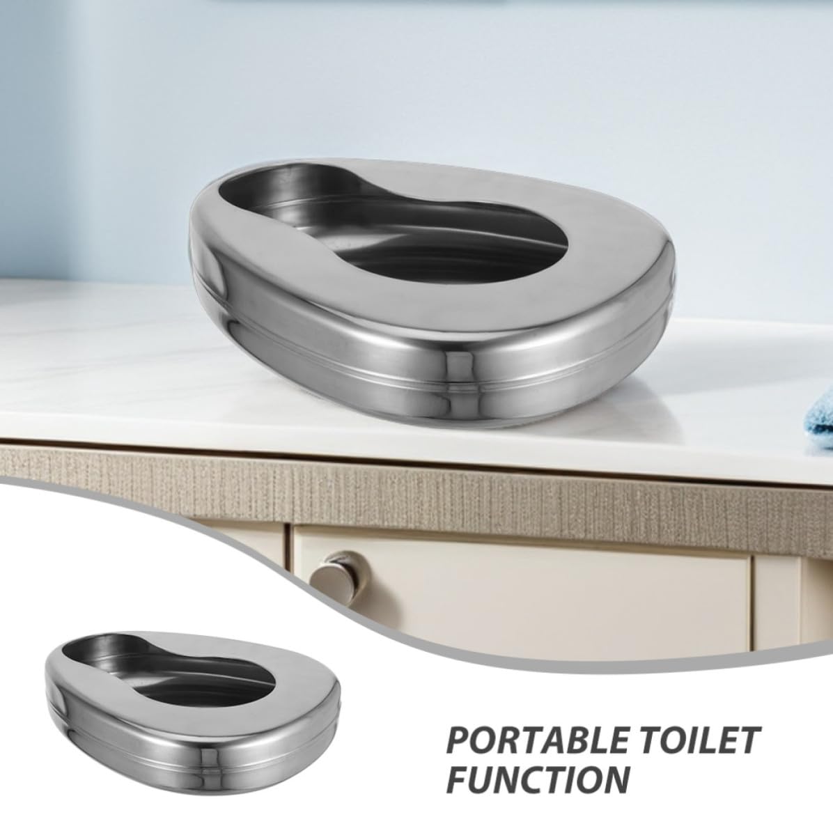 POPETPOP 2 Pezzi Padella per Letto in Acciaio Inossidabile per Anziani Allettati Design Compatto e Antigoccia, per Assistenza Domiciliare e Reparti Ospedalieri