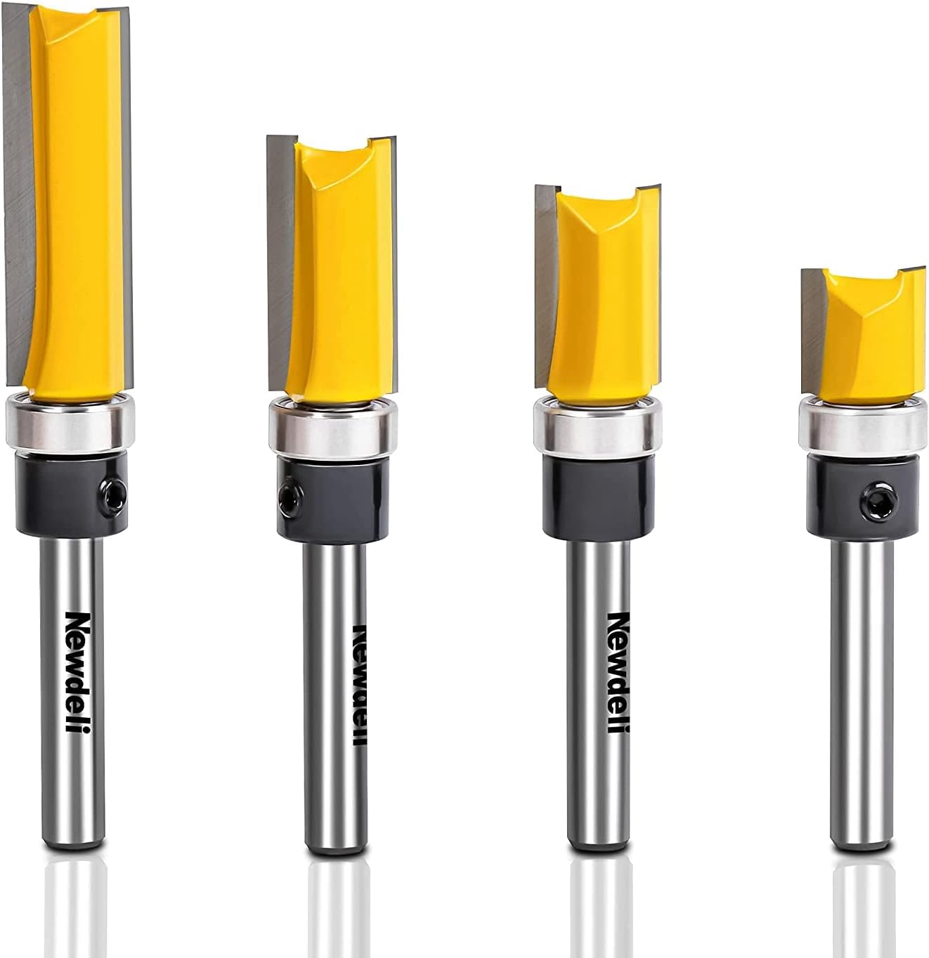 Pattern Flush Trim Router Bit Set, Newdeli Straight Cut Router Bit with a Bearing Prevent Tear-Out, Template Guide Woodworking Milling Cutter Tool