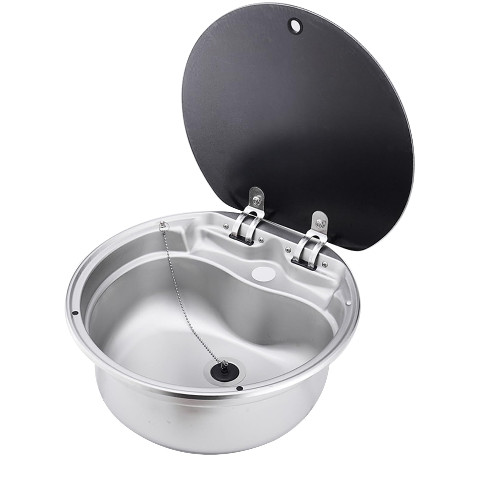 HYSOPSPX Stainless Steel Drop-in Sink with Folded Faucet and Tempered Glass Lid for RV Camper Van Kitchen Bar Hand Wash Basin