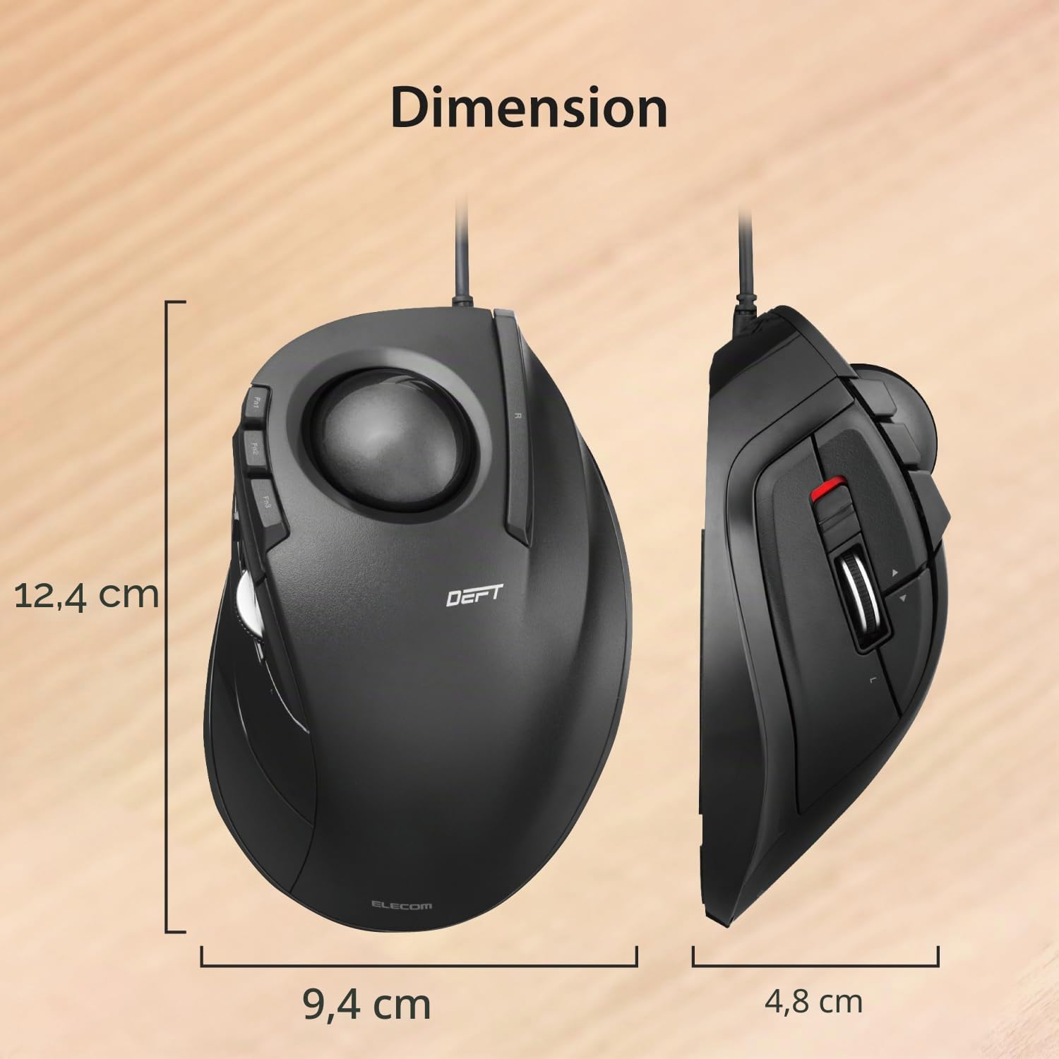ELECOM DEFT M-DT2URBK Souris trackball Filaire avec contrôle des Doigts, Fonction 8 Boutons avec Suivi Fluide, Design Ergonomique, Windows11, macOS